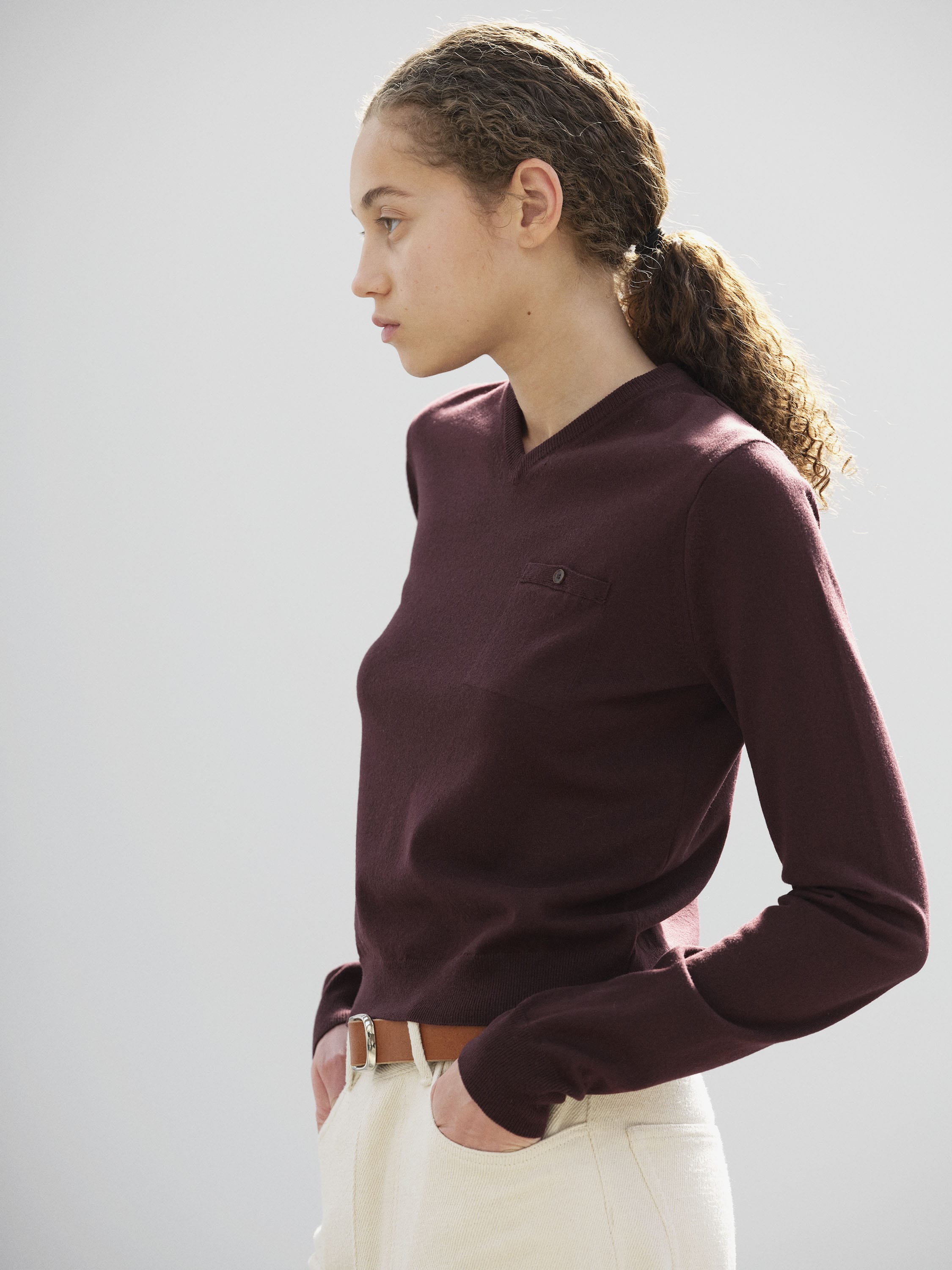 HIGH TWIST WOOL KNIT V-NECK P/O 詳細画像 RED BROWN 3