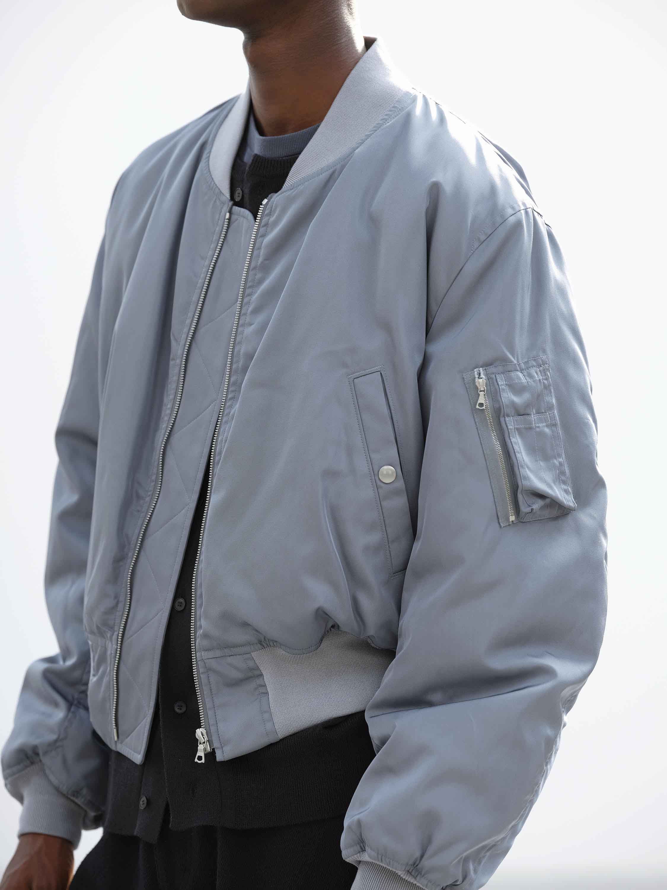 HIGH DENSITY SILK TWILL FLIGHT BLOUSON 詳細画像 BLUE GRAY 4