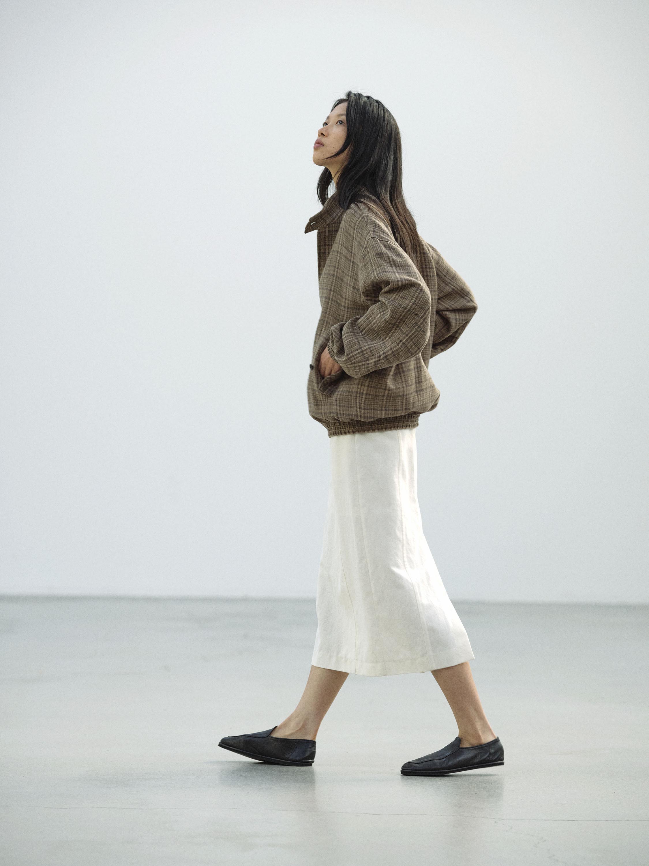 SILK LINEN NEP CHECK ZIP BLOUSON 詳細画像 DARK BROWN CHECK 2