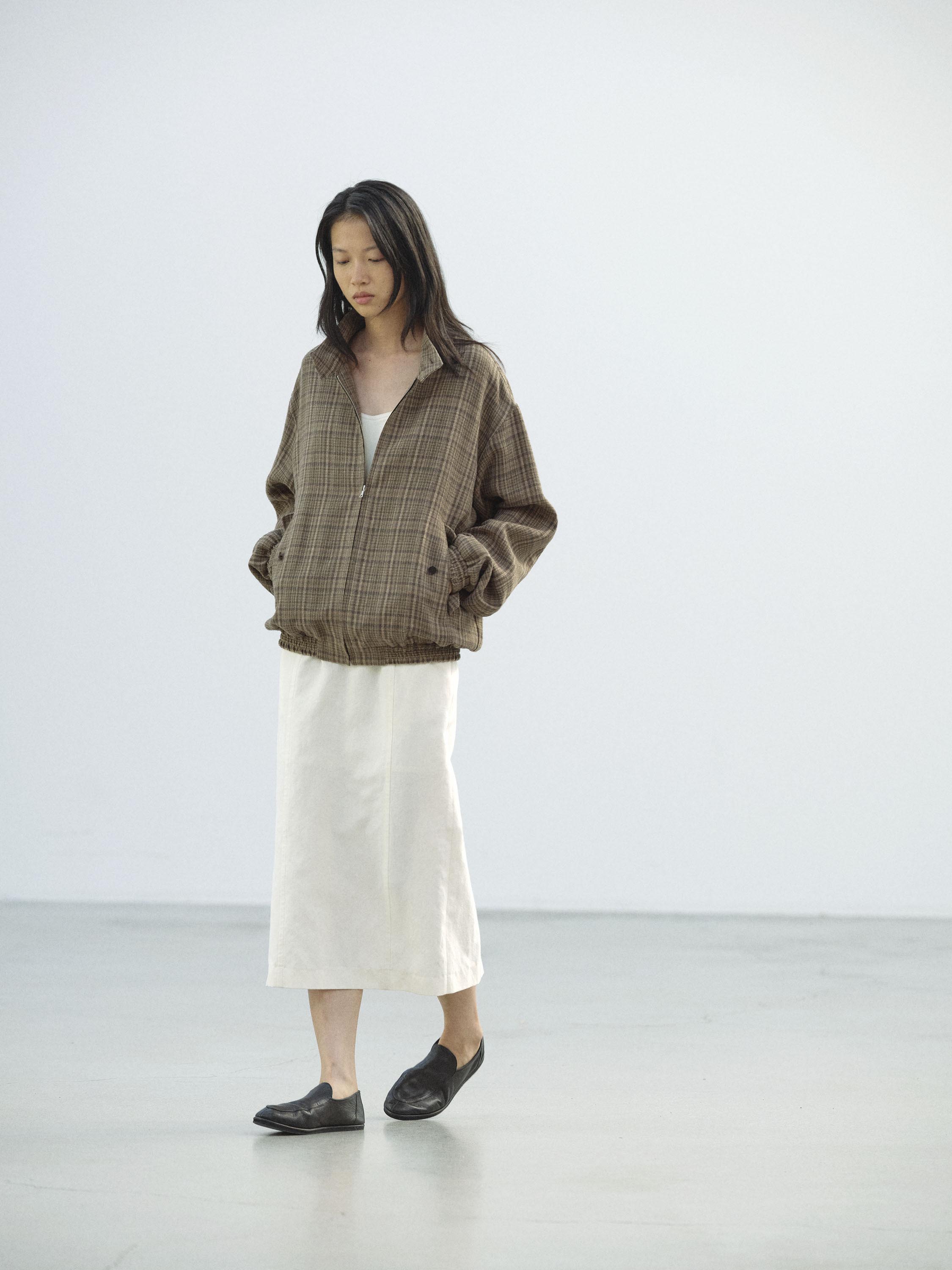 SILK LINEN NEP CHECK ZIP BLOUSON 詳細画像 DARK BROWN CHECK 3