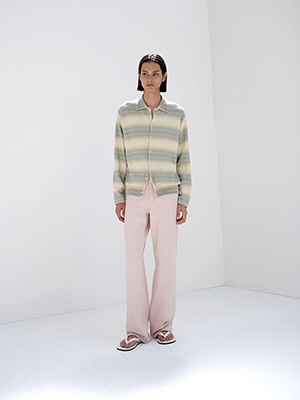 COTTON SILK GRADIENT STRIPE KNIT SHIRT CARDIGAN
