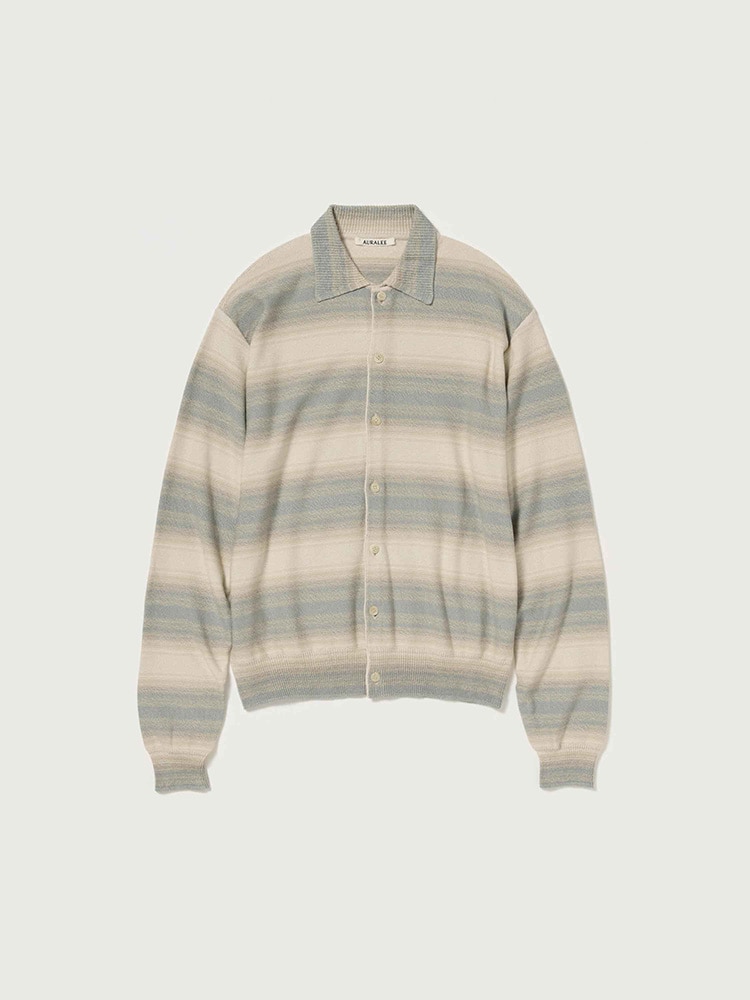 COTTON SILK GRADIENT STRIPE KNIT SHIRT CARDIGAN
