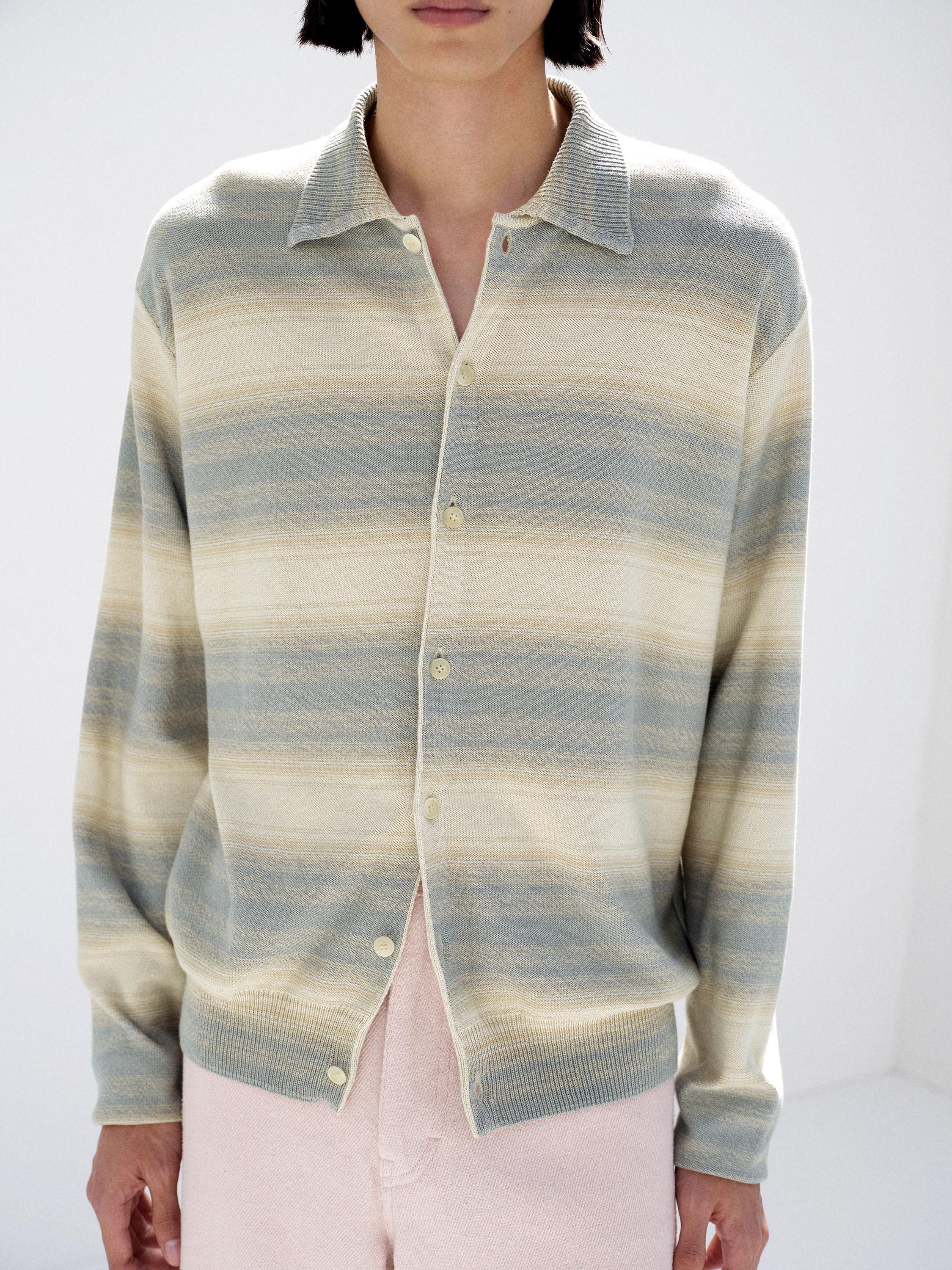COTTON SILK GRADIENT STRIPE KNIT SHIRT CARDIGAN 詳細画像 BLUE BEIGE STRIPE 2