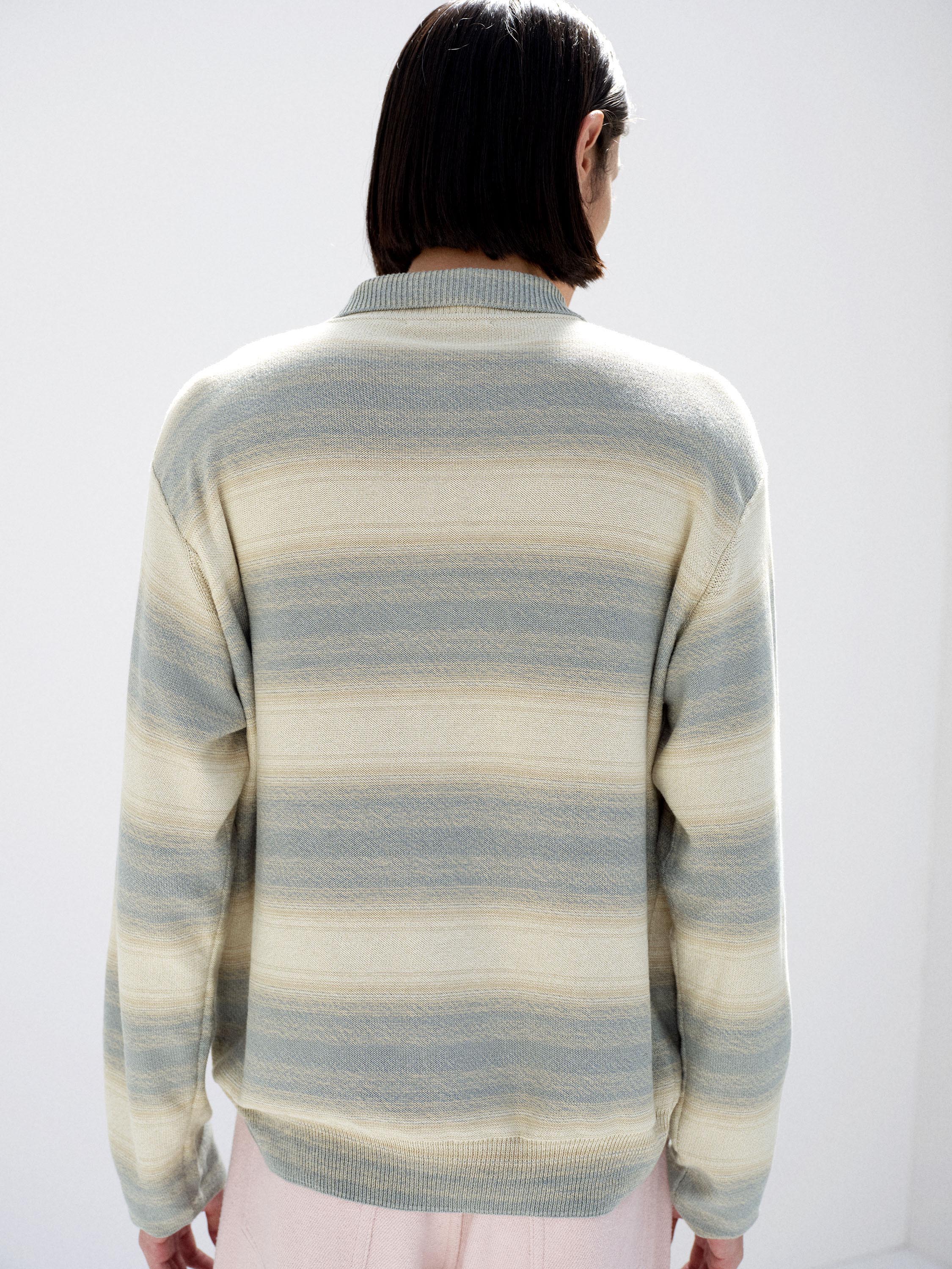 COTTON SILK GRADIENT STRIPE KNIT SHIRT CARDIGAN 詳細画像 BLUE BEIGE STRIPE 3