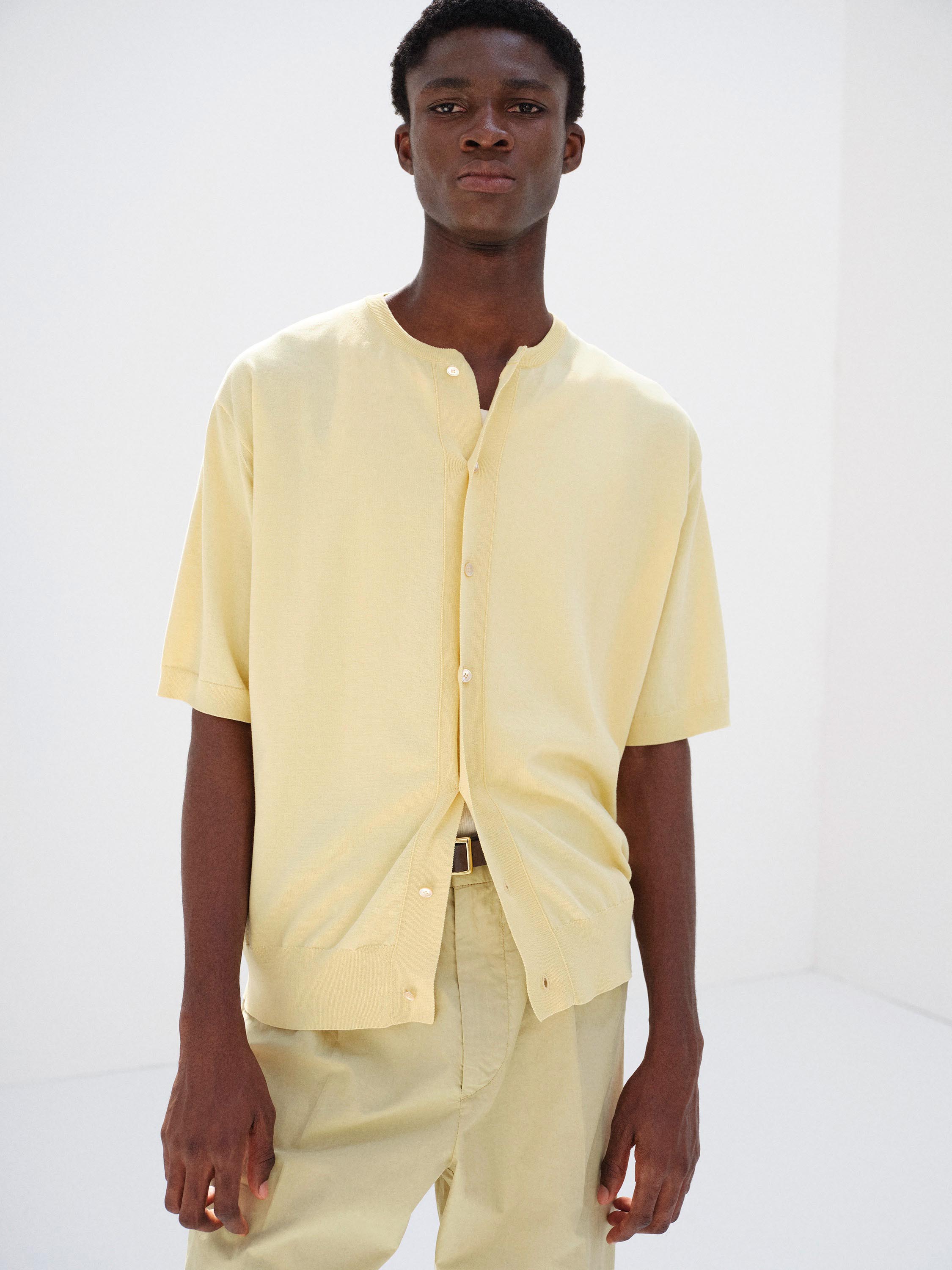 GIZA HIGH GAUGE KNIT HALF SLEEVED CARDIGAN 詳細画像 YELLOW BEIGE 2