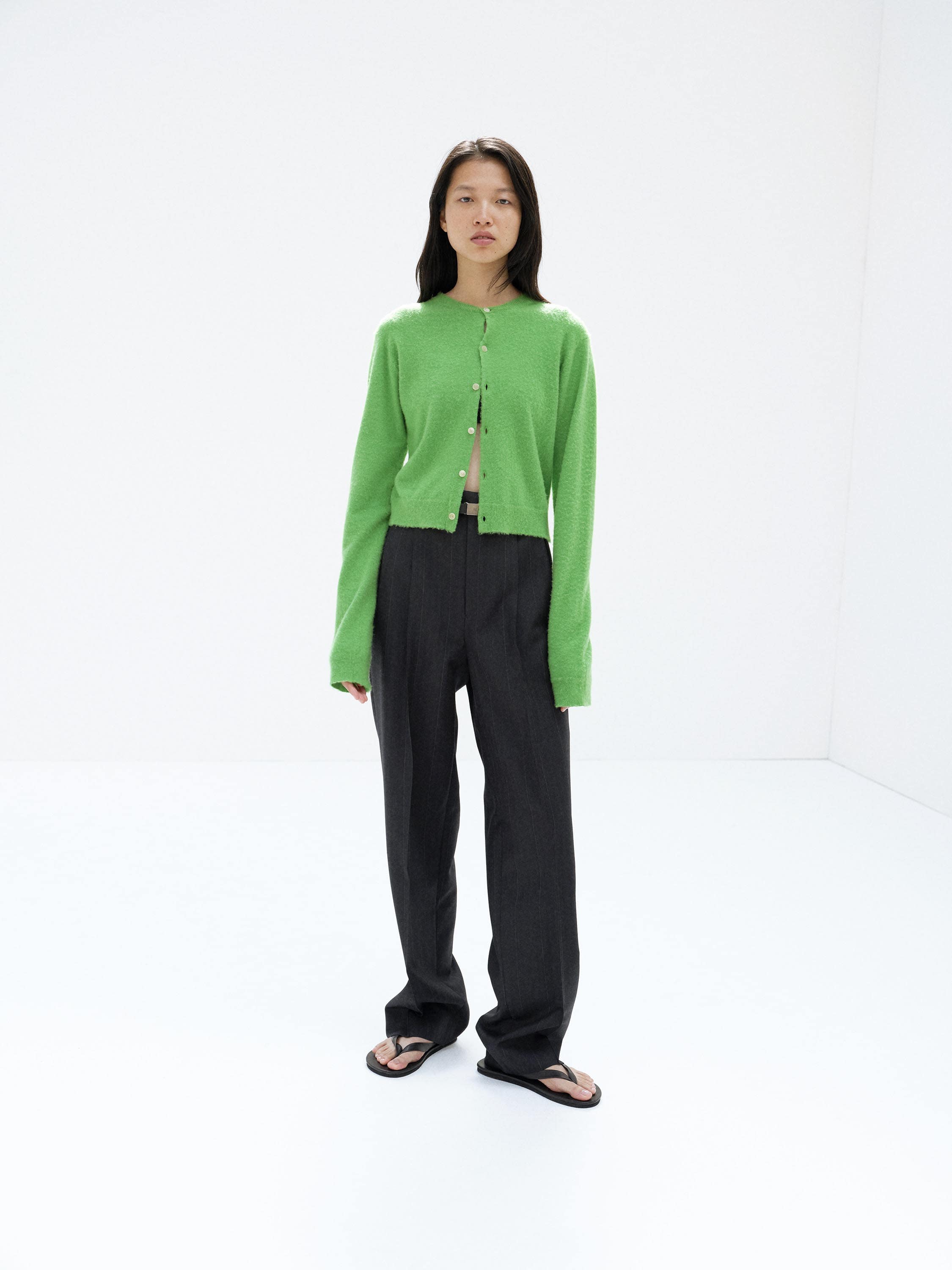 BRUSHED CASHMERE COTTON KNIT CARDIGAN 詳細画像 GREEN 1