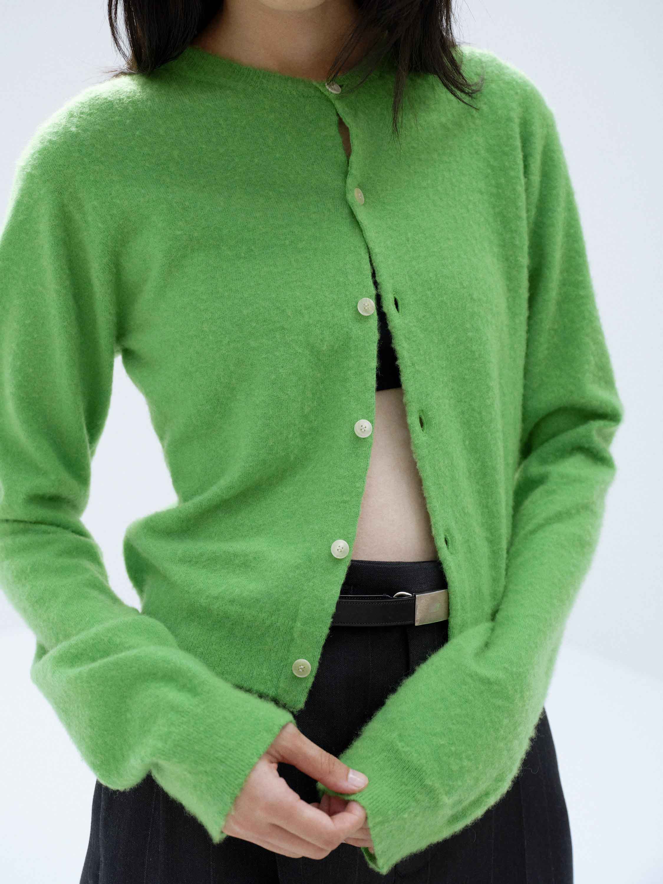 BRUSHED CASHMERE COTTON KNIT CARDIGAN 詳細画像 GREEN 2