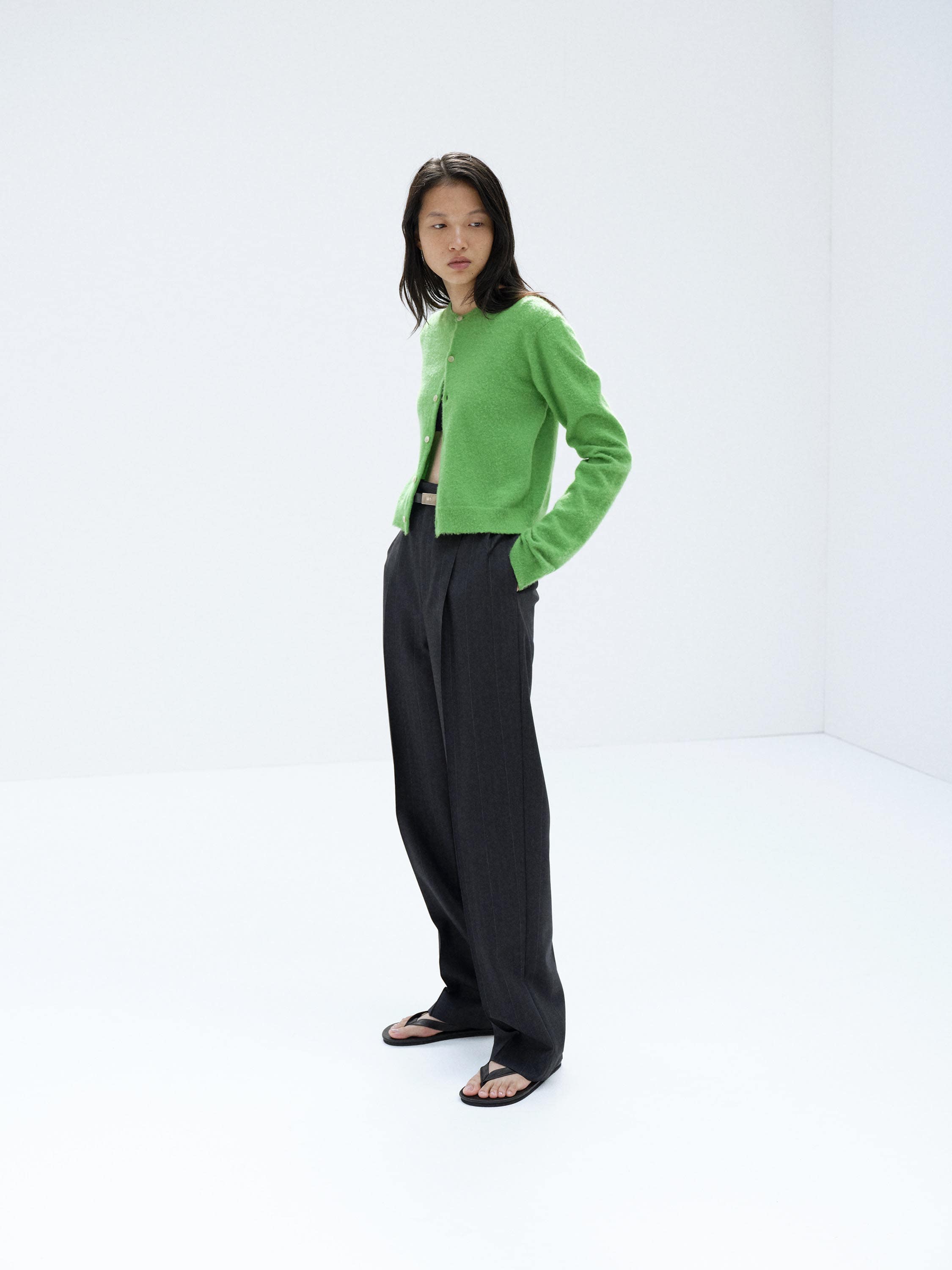 BRUSHED CASHMERE COTTON KNIT CARDIGAN 詳細画像 GREEN 3