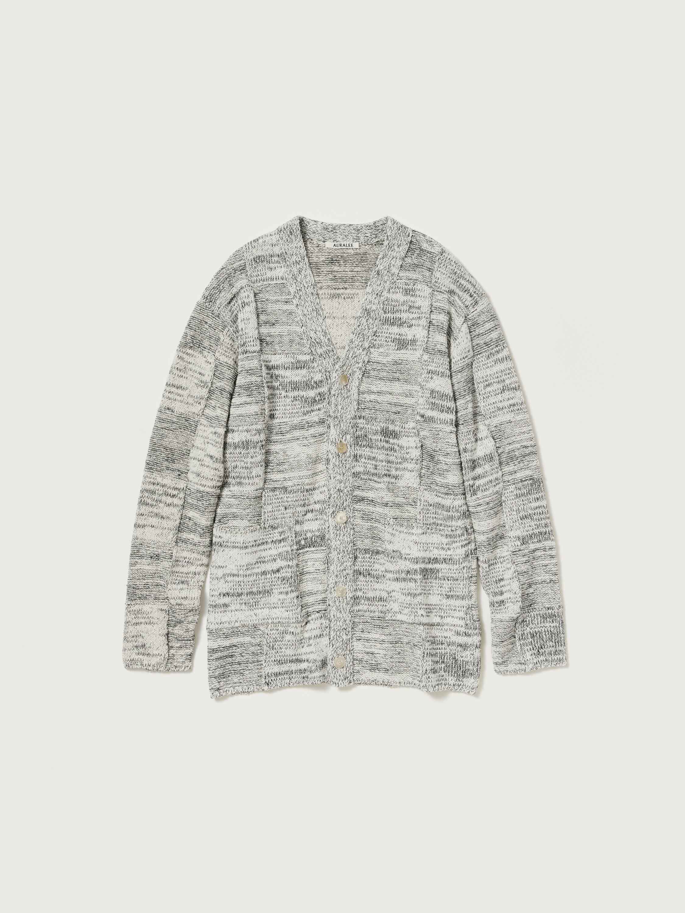 STRUCTURED COTTON LINEN PANEL KNIT CARDIGAN 詳細画像 OFF WHITE &times; BLACK 5