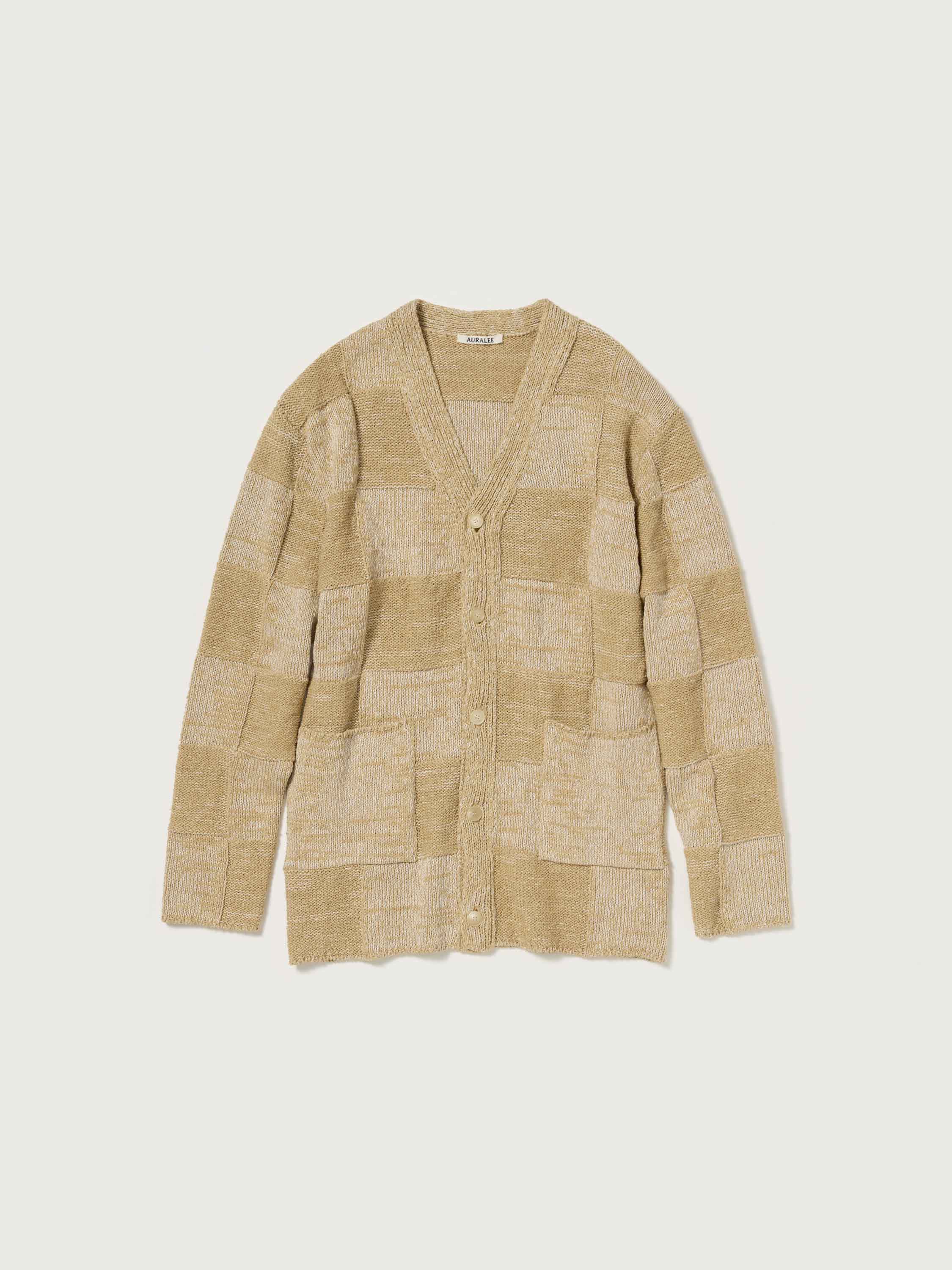 STRUCTURED COTTON LINEN PANEL KNIT CARDIGAN 詳細画像 BROWN &times; BEIGE 1