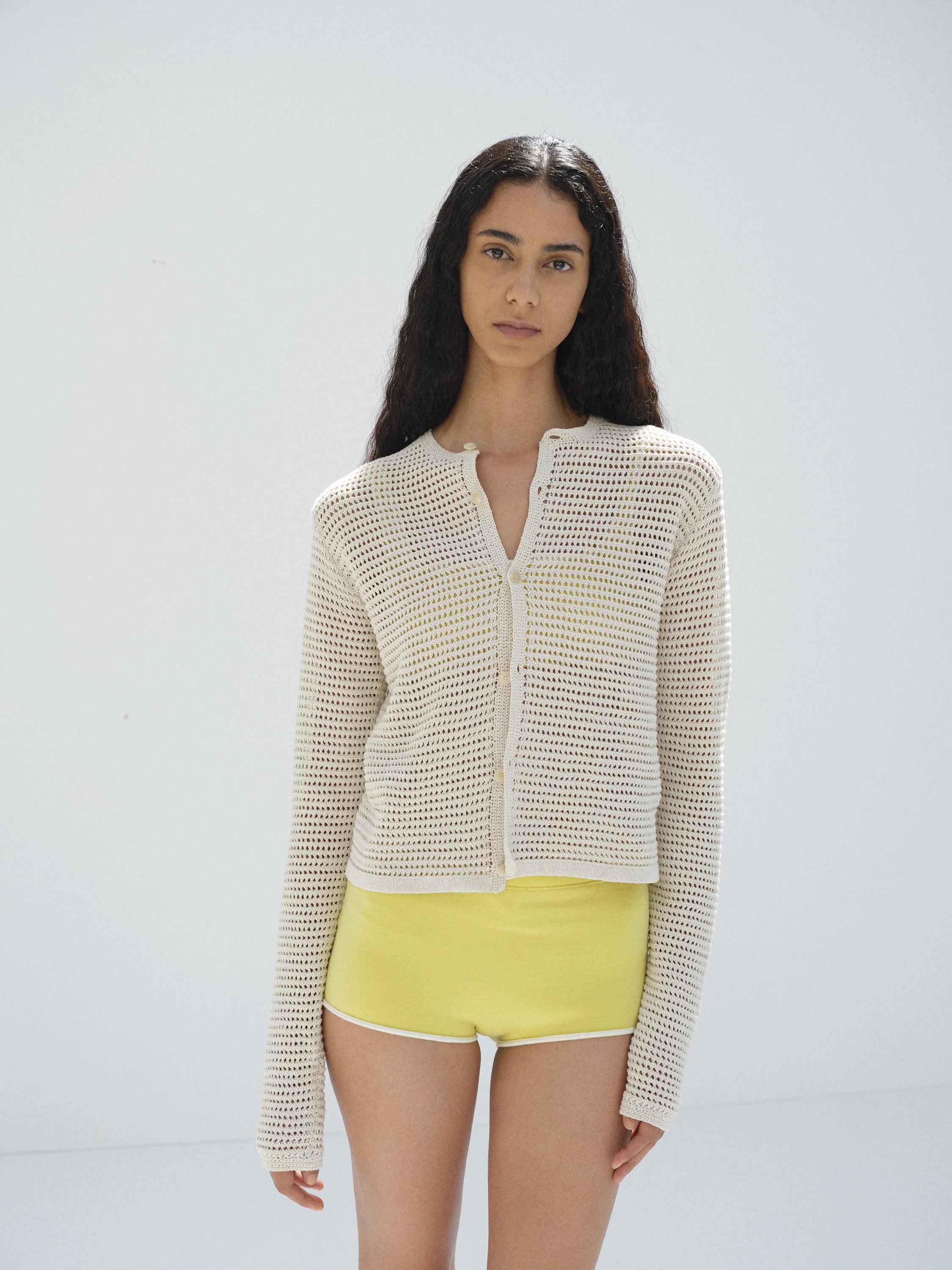 TUSSAH SILK COTTON MESH KNIT CARDIGAN