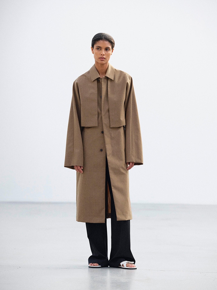 BONDED TROPICAL WOOL LAYERED SOUTIEN COLLAR COAT - AURALEE