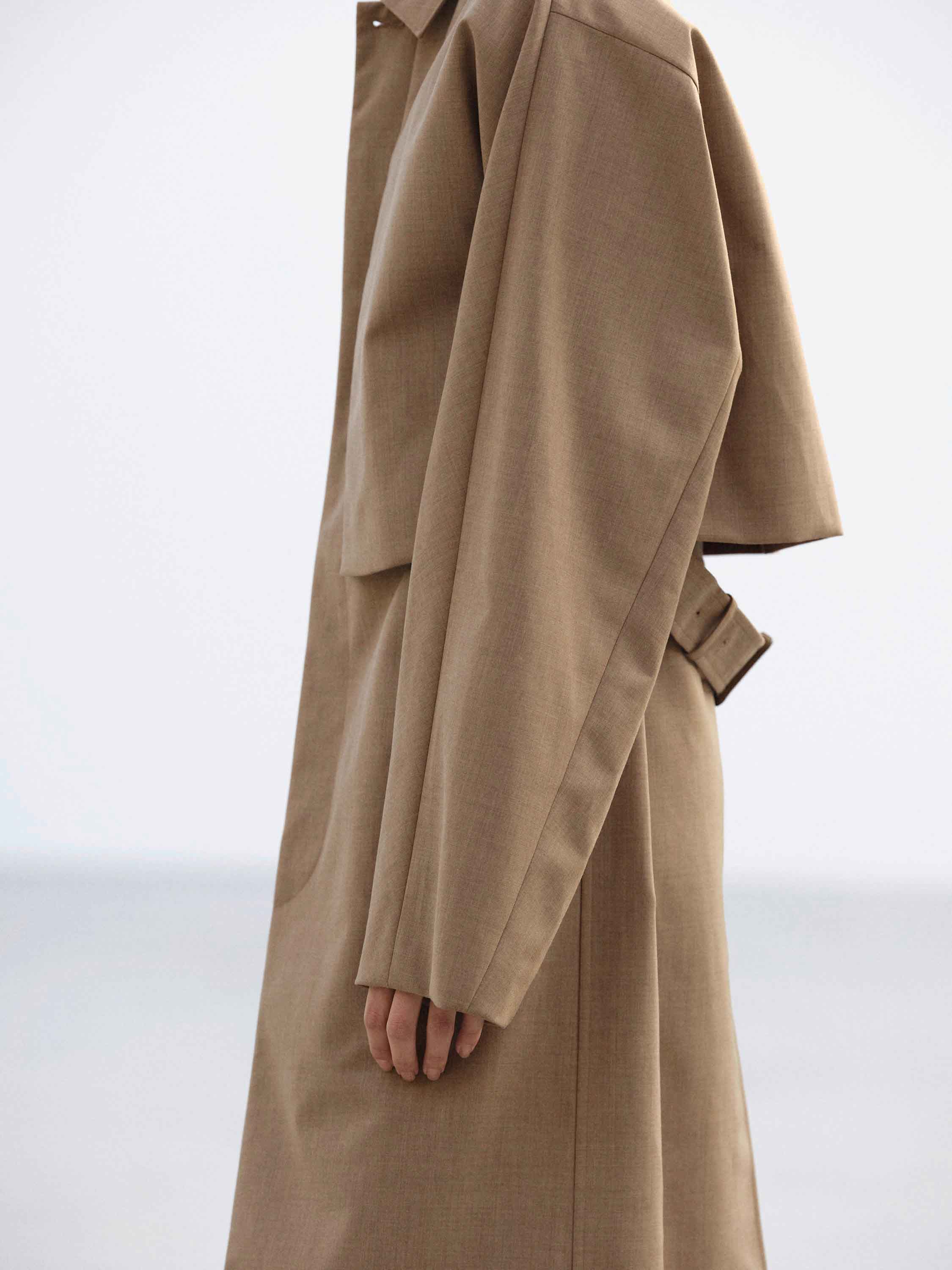 BONDED TROPICAL WOOL LAYERED SOUTIEN COLLAR COAT 詳細画像 TOP BROWN 3