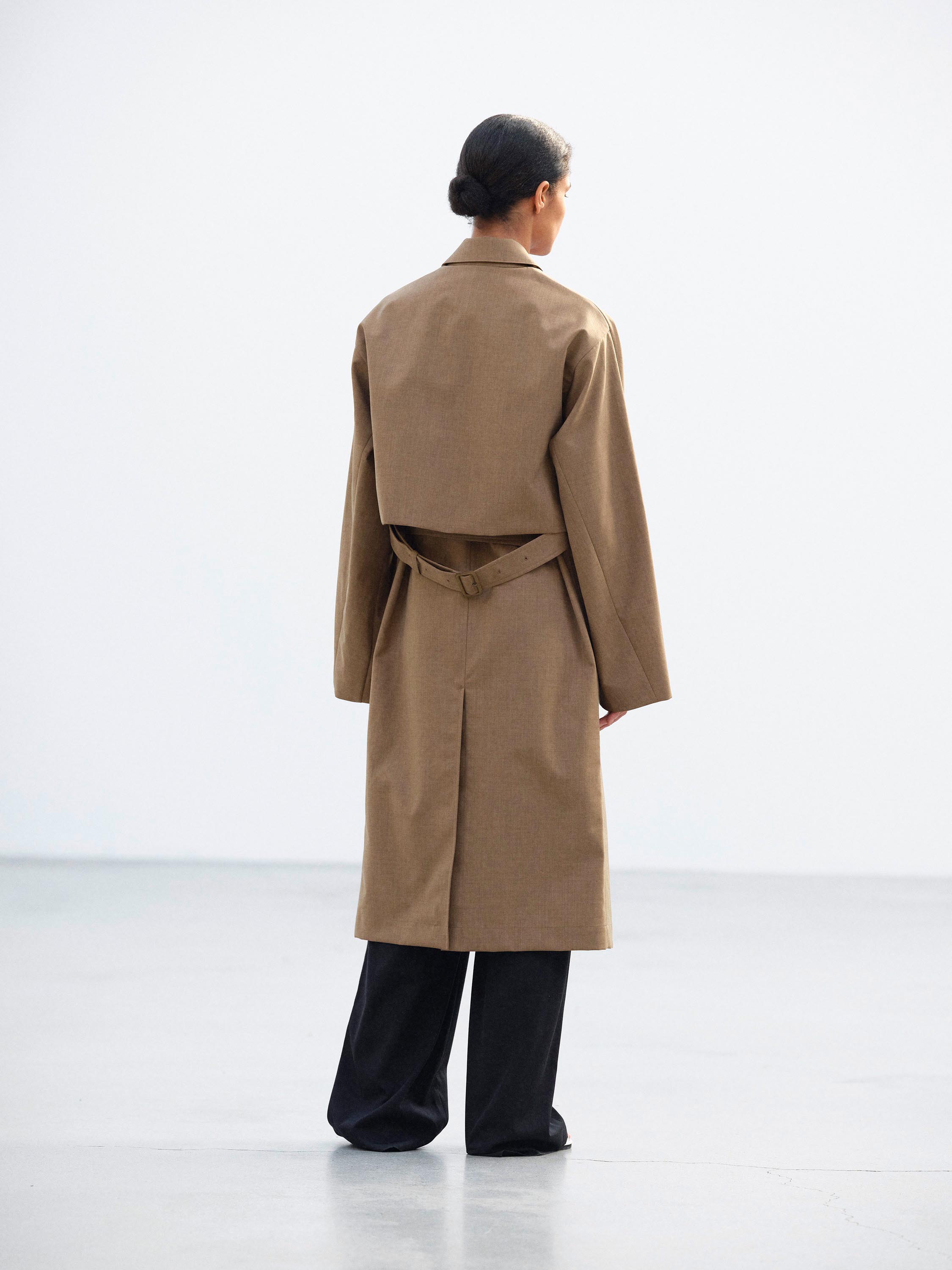 BONDED TROPICAL WOOL LAYERED SOUTIEN COLLAR COAT 詳細画像 TOP BROWN 4