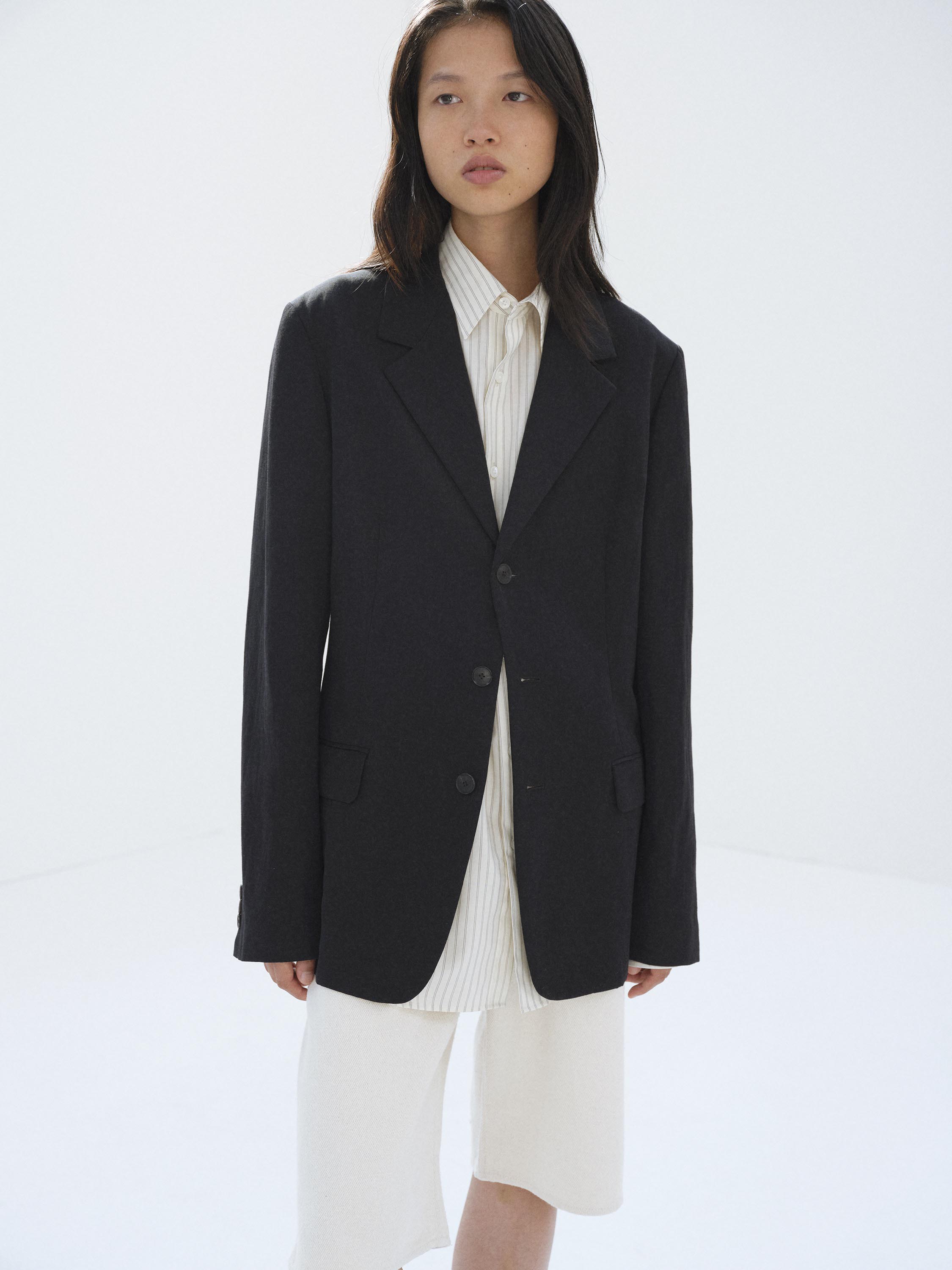 HIGH-TWIST WOOL LINEN TWILL JACKET 詳細画像 BLACK 2