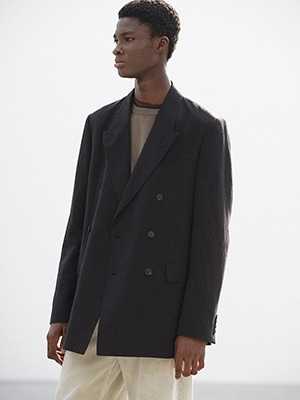 WOOL COTTON LINEN OX DOUBLE-BREASTED JACKET