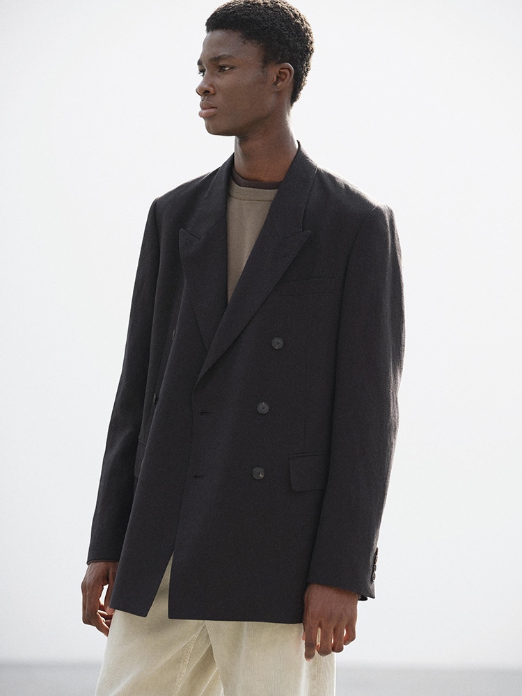 WOOL COTTON LINEN OX DOUBLE-BREASTED JACKET