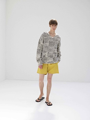 STRUCTURED COTTON LINEN PANEL KNIT P/O PARKA