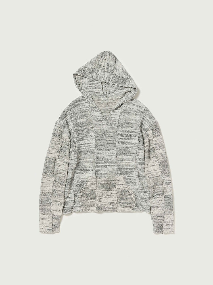 STRUCTURED COTTON LINEN PANEL KNIT P/O PARKA