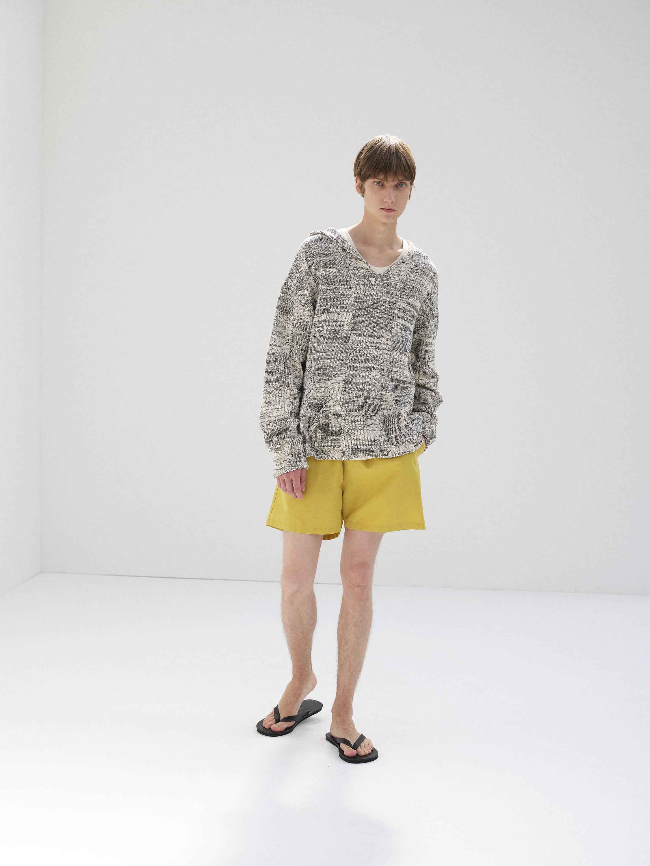 STRUCTURED COTTON LINEN PANEL KNIT P/O PARKA 詳細画像 OFF WHITE &times; BLACK 1