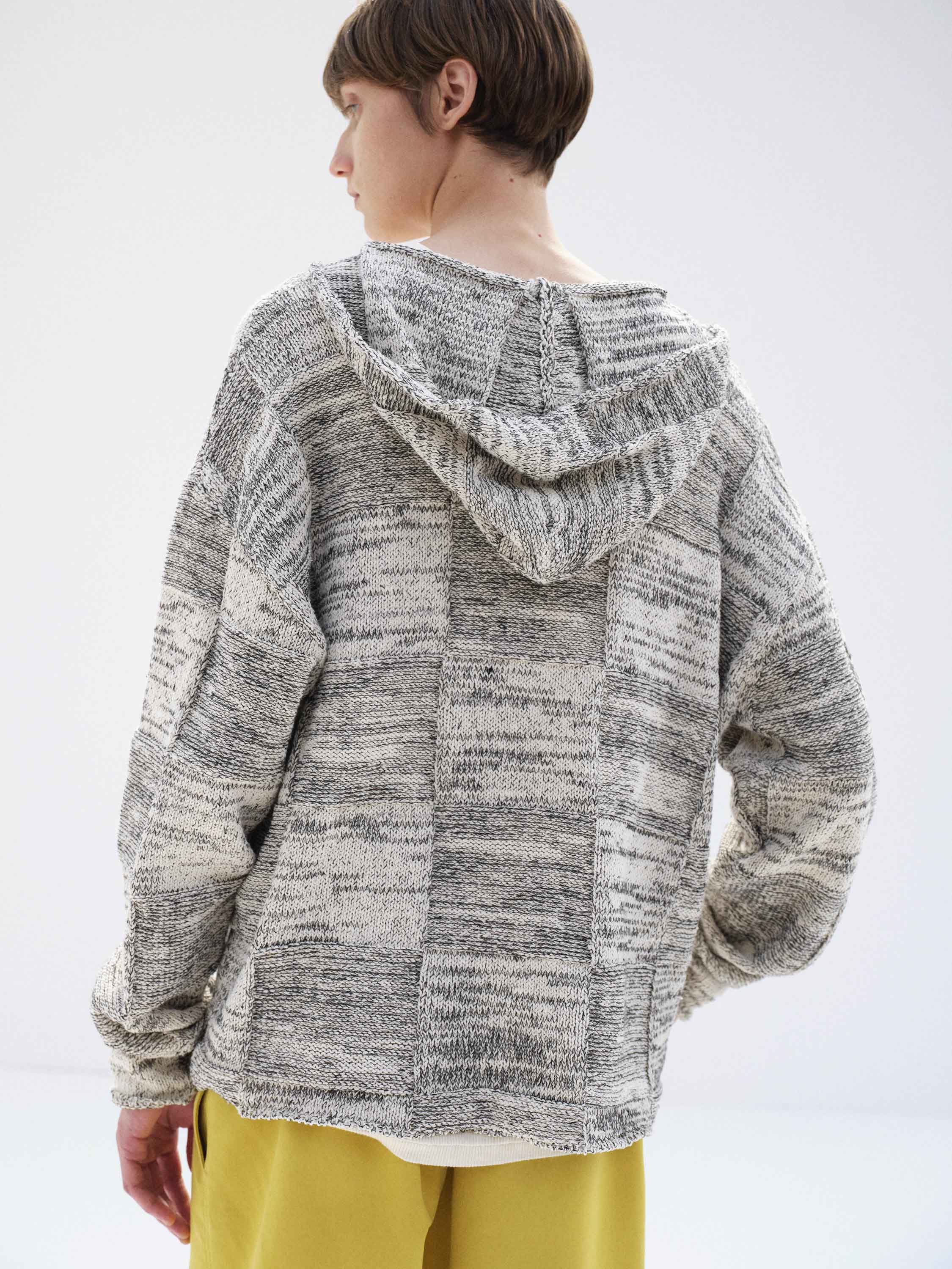 STRUCTURED COTTON LINEN PANEL KNIT P/O PARKA 詳細画像 OFF WHITE &times; BLACK 4