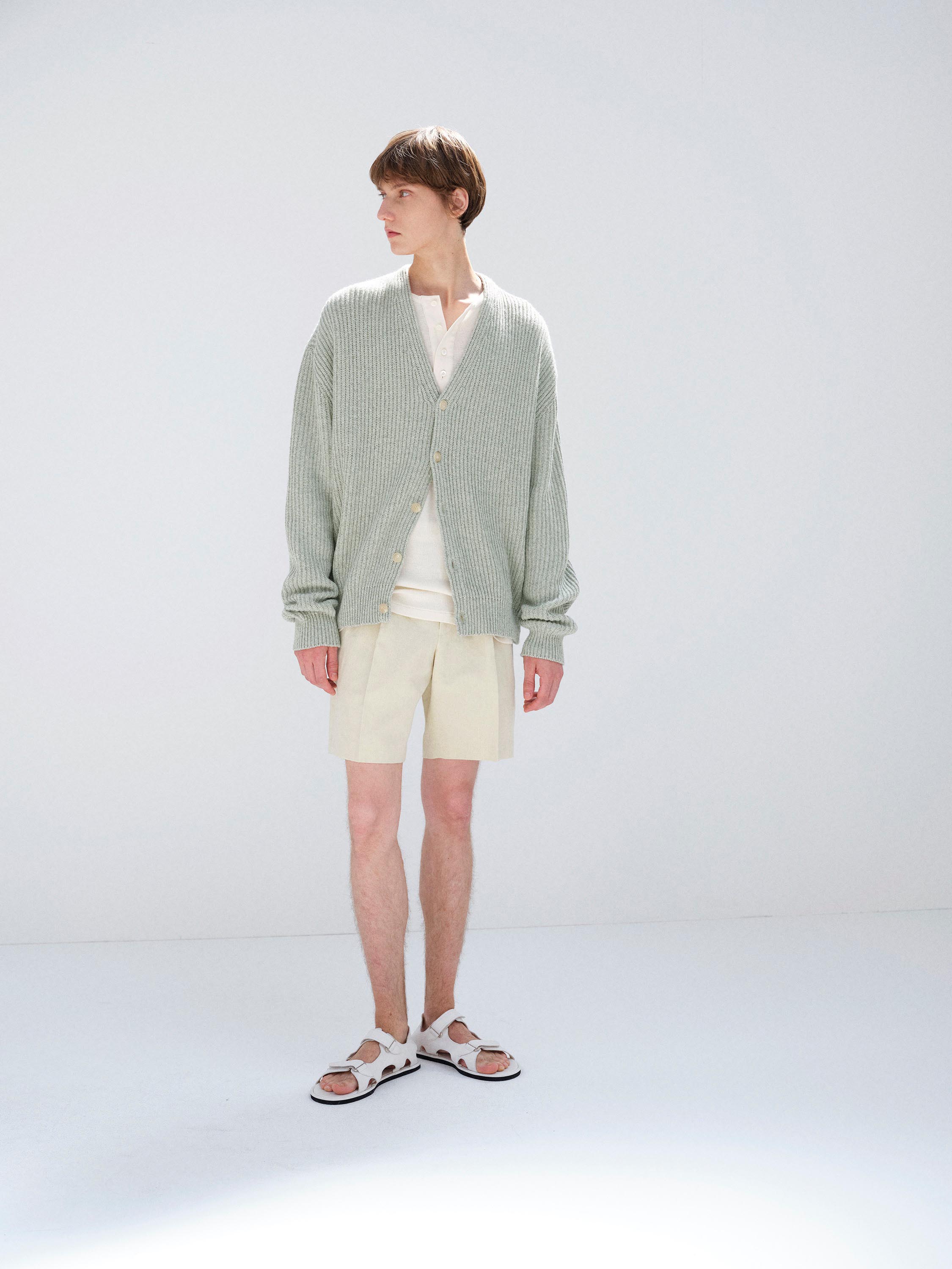 CASHMERE SILK MELANGE KNIT CARDIGAN 詳細画像 MIX MINT GRAY 1