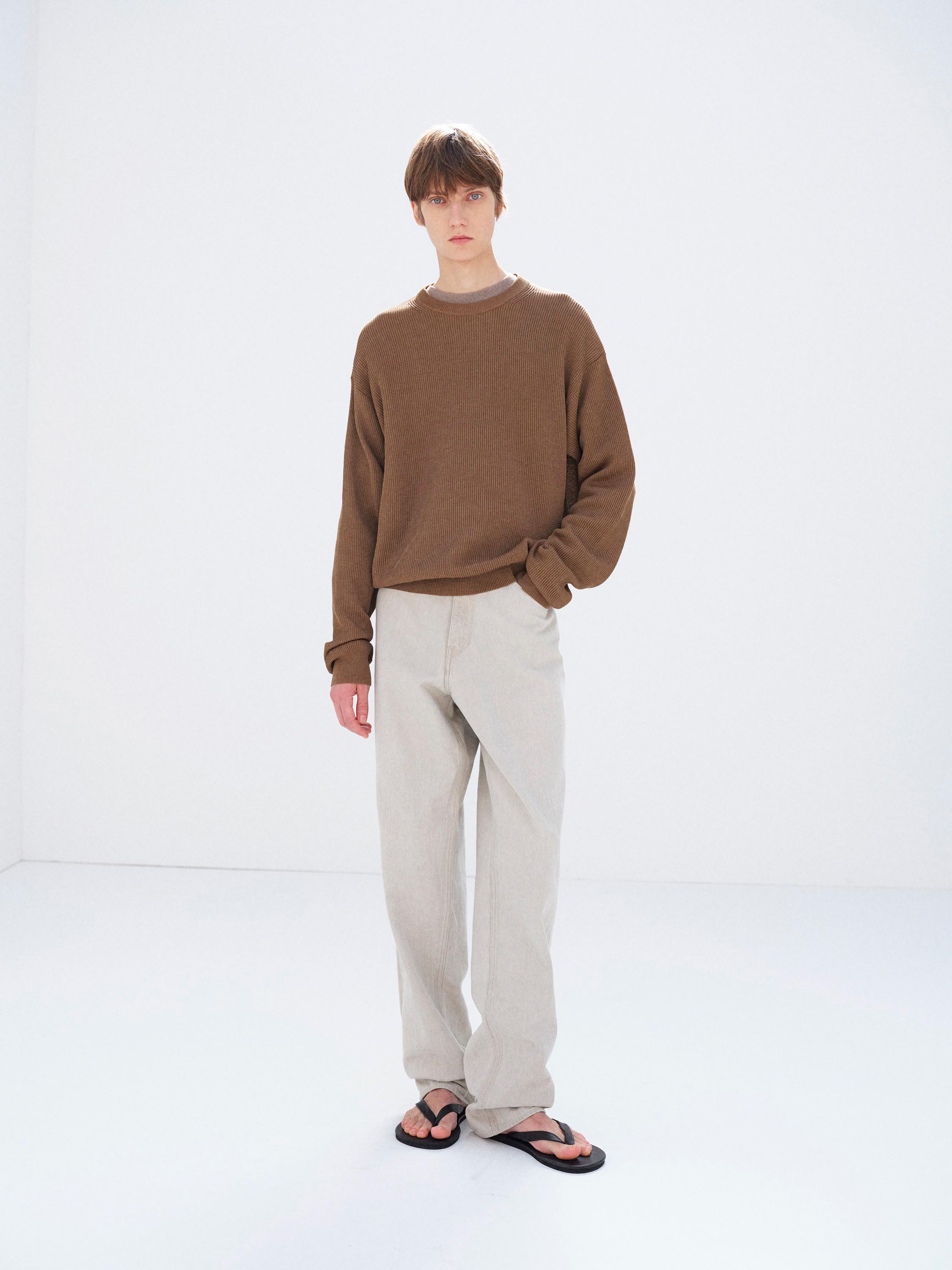 FADED HARD TWIST BROWN DENIM WIDE PANTS 詳細画像 LIGHT GRAY 2