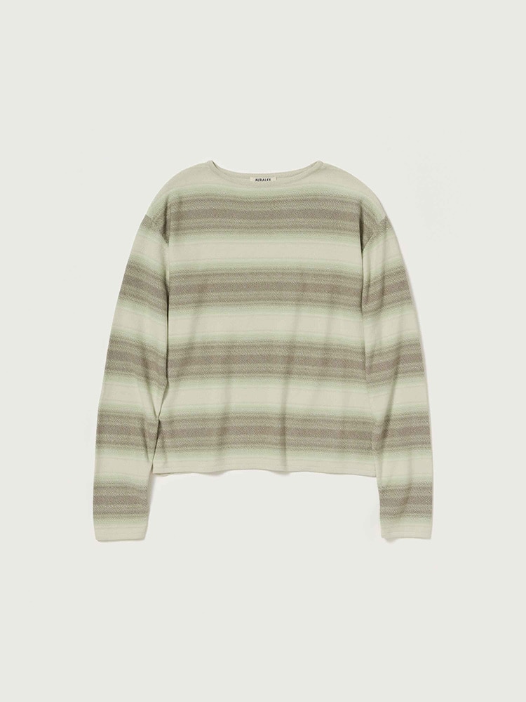 COTTON SILK GRADIENT STRIPE KNIT BOAT NECK P/O