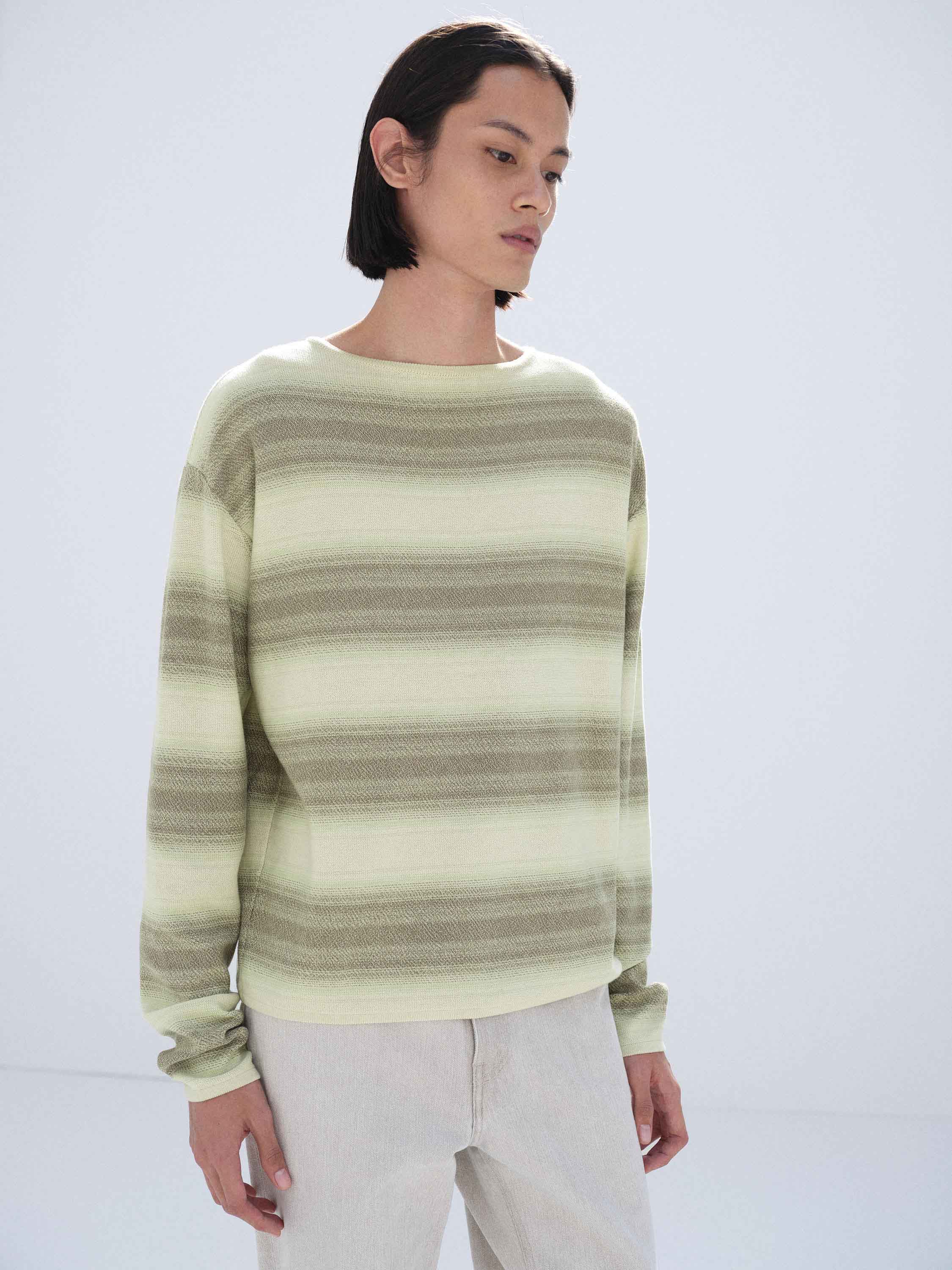 COTTON SILK GRADIENT STRIPE KNIT BOAT NECK P/O 詳細画像 LIME GRAY STRIPE 2