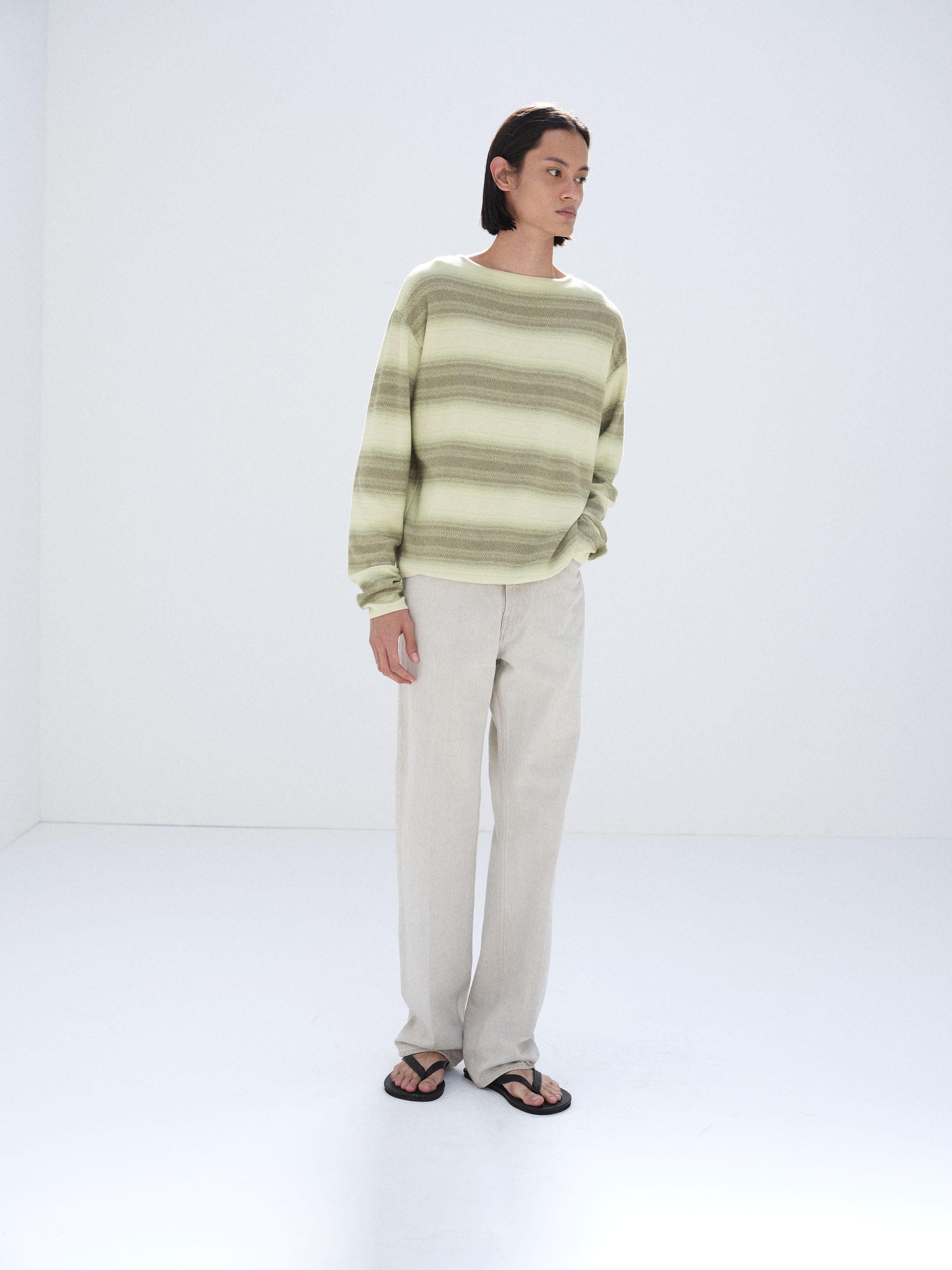 COTTON SILK GRADIENT STRIPE KNIT BOAT NECK P/O 詳細画像 LIME GRAY STRIPE 3