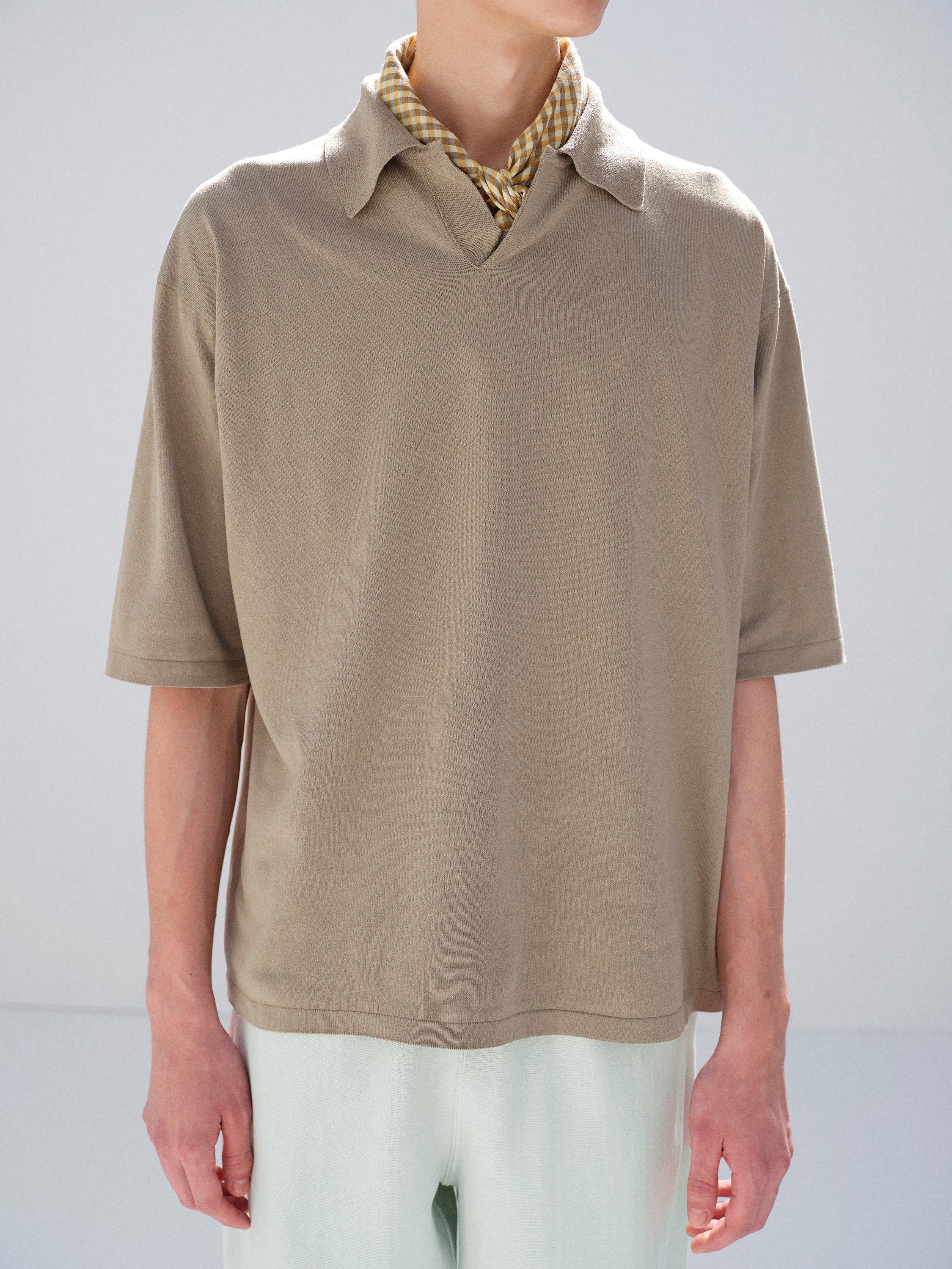 HIGH GAUGE TUSSAH SILK KNIT SKIPPER POLO 詳細画像 KHAKI BEIGE 2