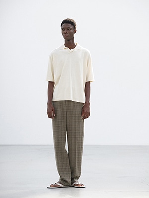 SILK LINEN NEP CHECK SLACKS