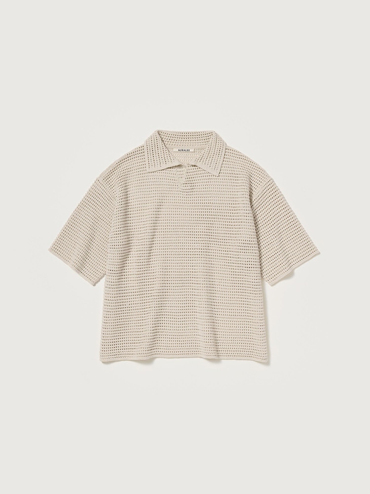TUSSAH SILK COTTON MESH KNIT SKIPPER POLO