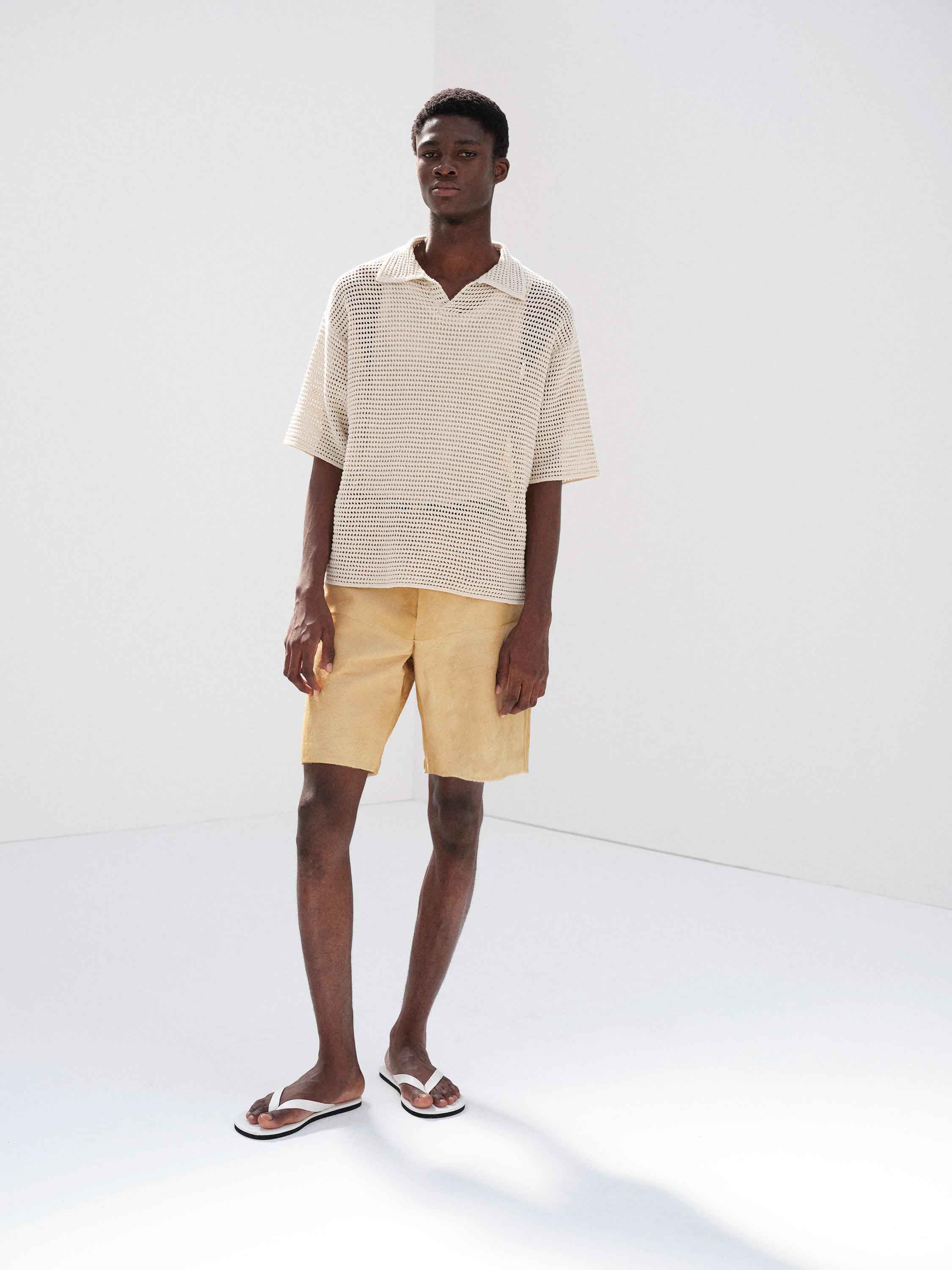 TUSSAH SILK COTTON MESH KNIT SKIPPER POLO