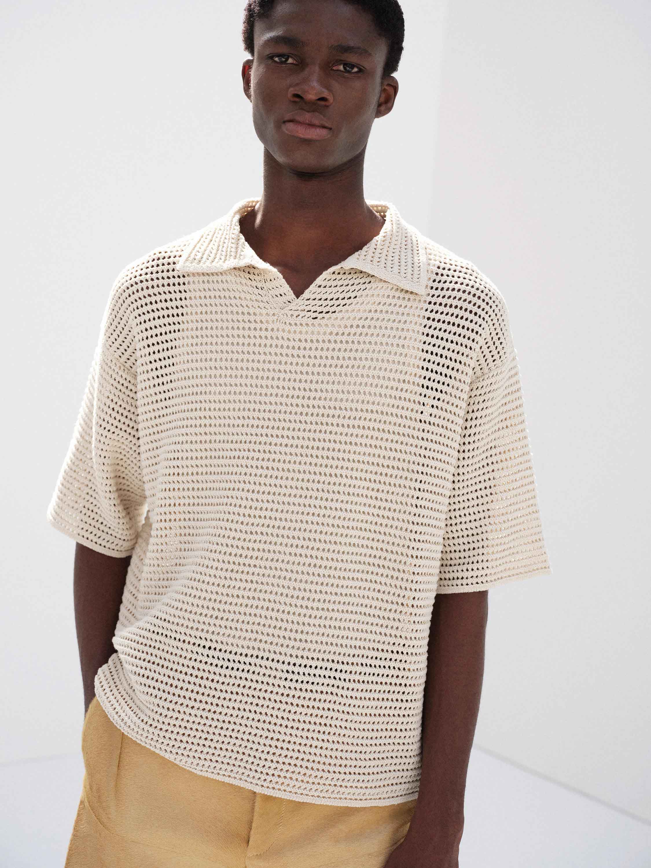 TUSSAH SILK COTTON MESH KNIT SKIPPER POLO 詳細画像 IVORY 2