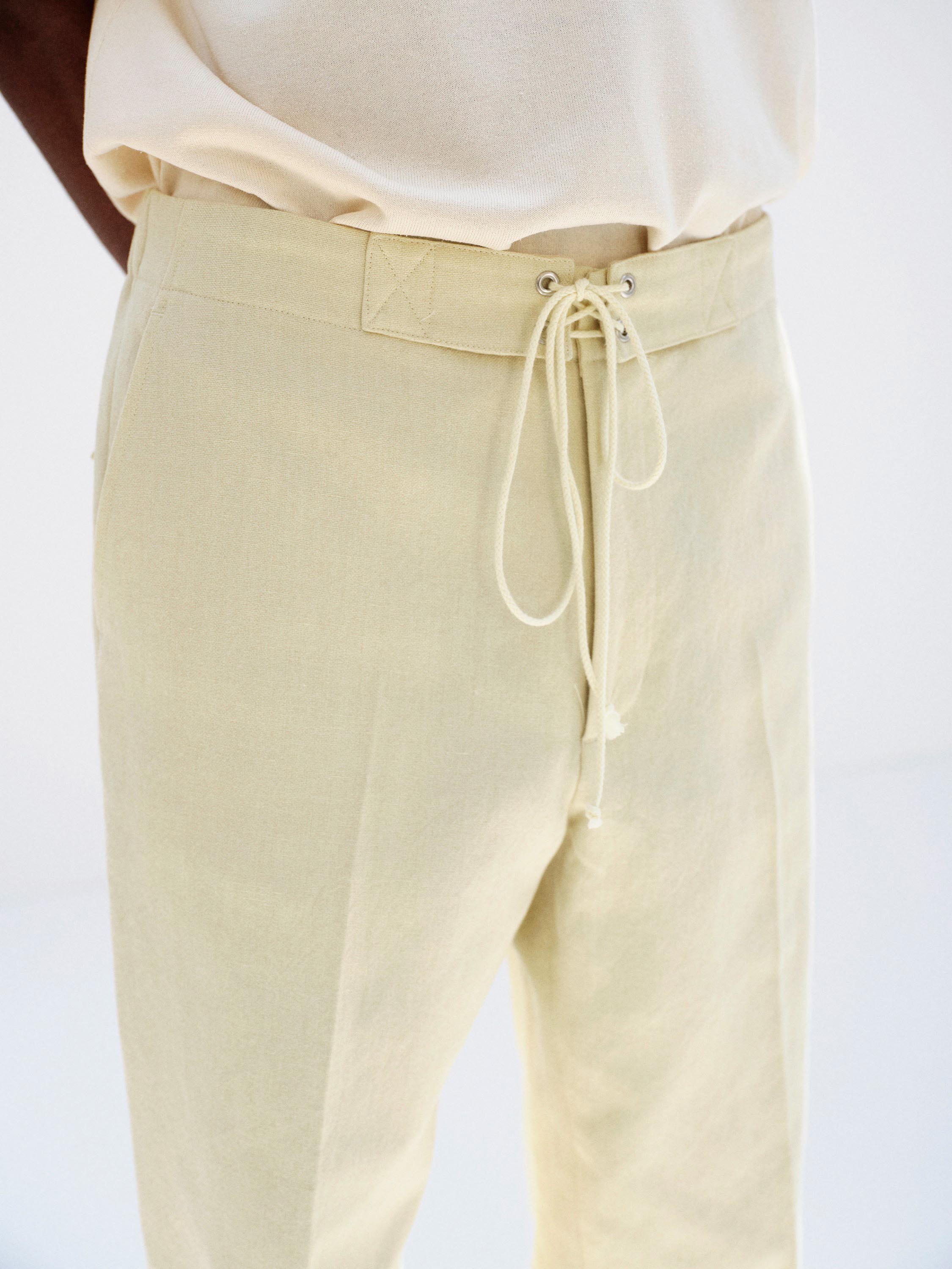 WOOL COTTON LINEN OX DRAWSTRING PANTS 詳細画像 LIME BEIGE 3