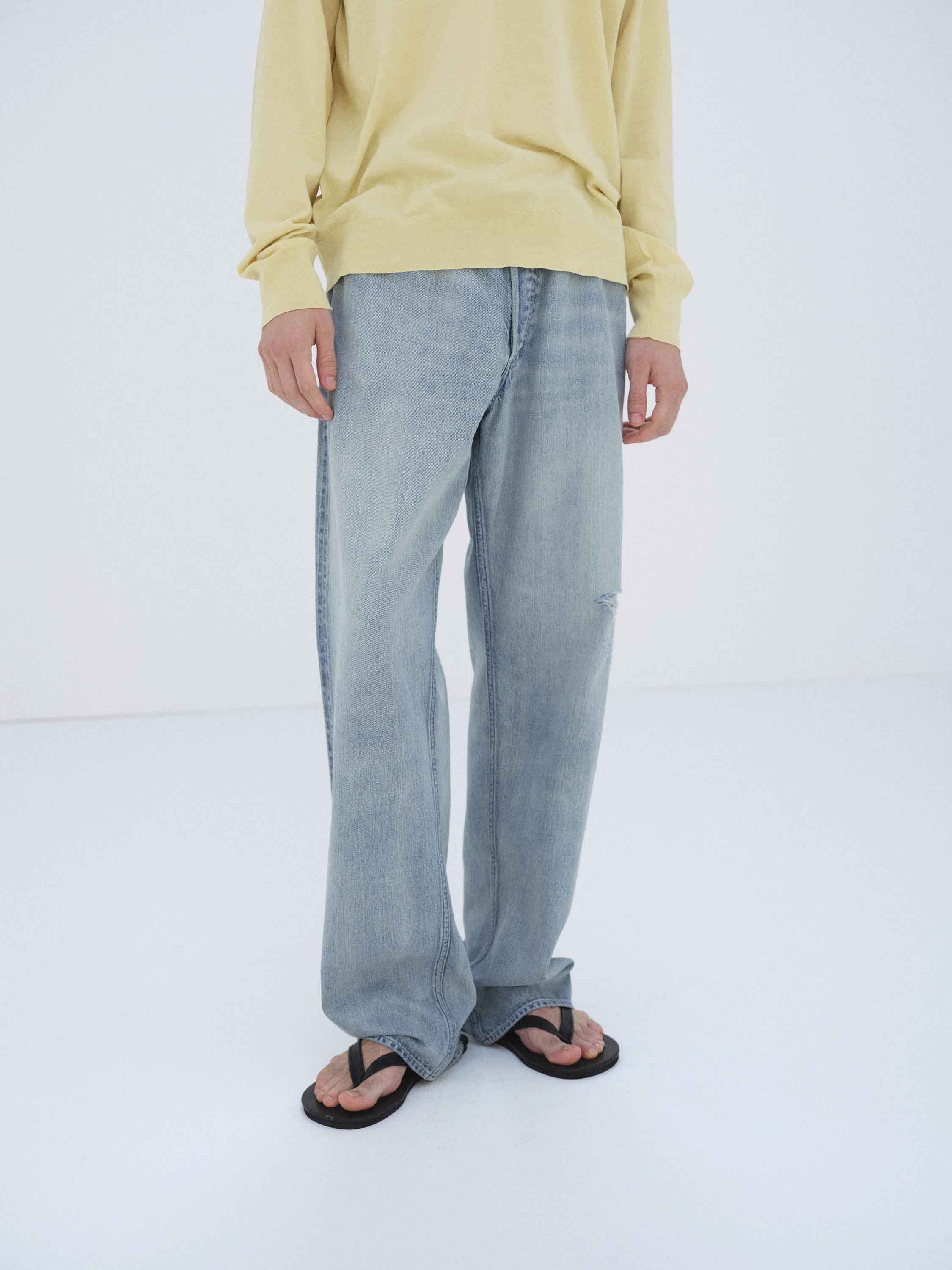 FADED SELVEDGE LIGHT DENIM WIDE PANTS