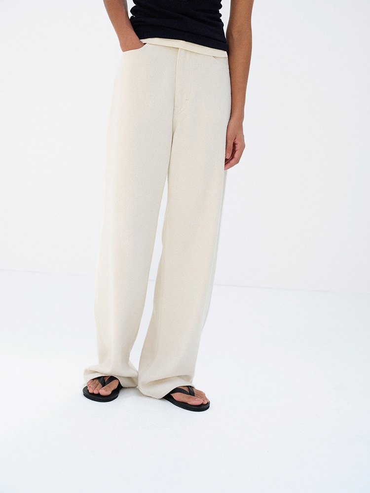 SILK NEP DENIM 5P WIDE PANTS