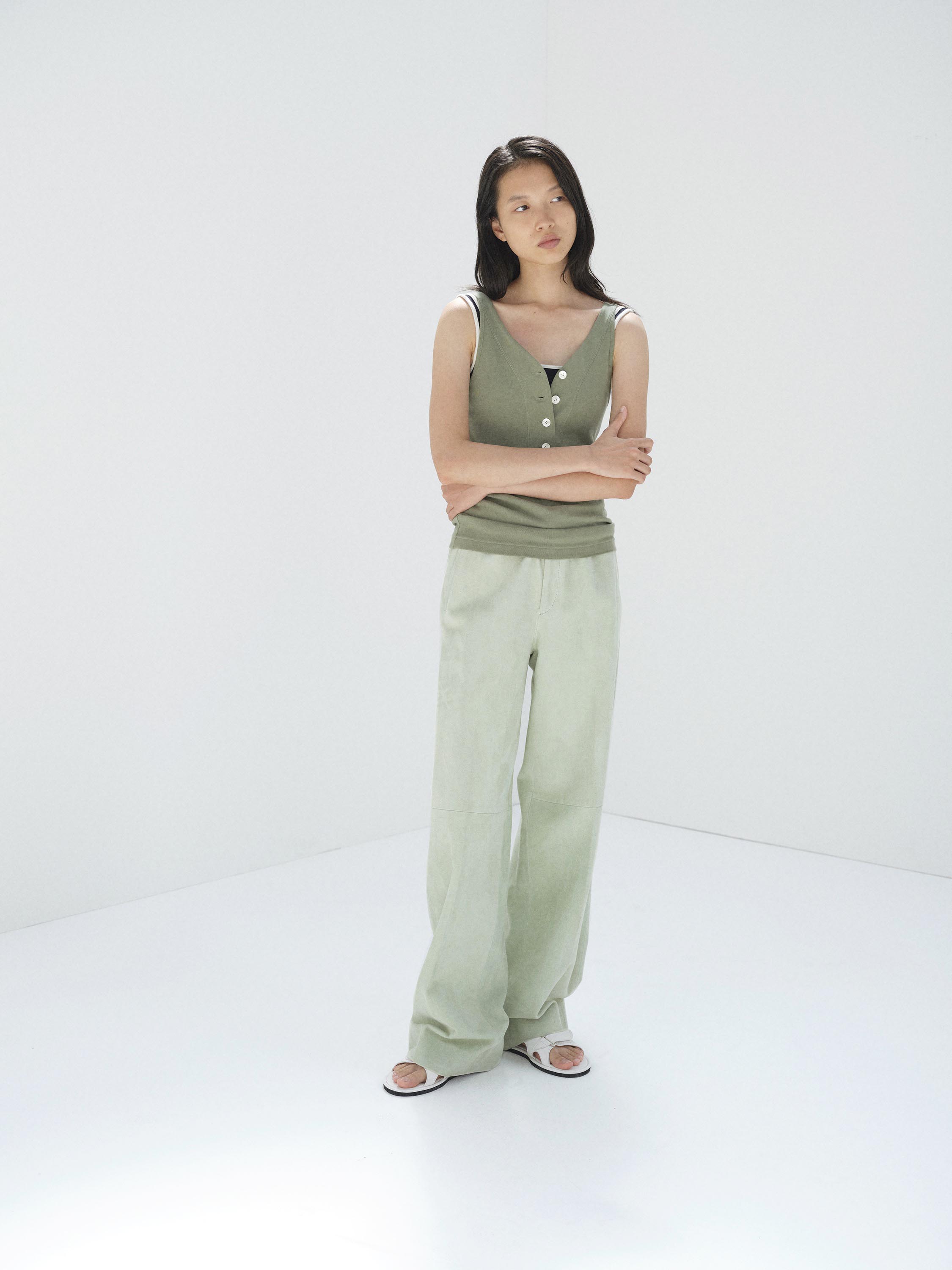 SILKY GRAIN SUEDE DRAWSTRING PANTS 詳細画像 DUSTY MINT 1
