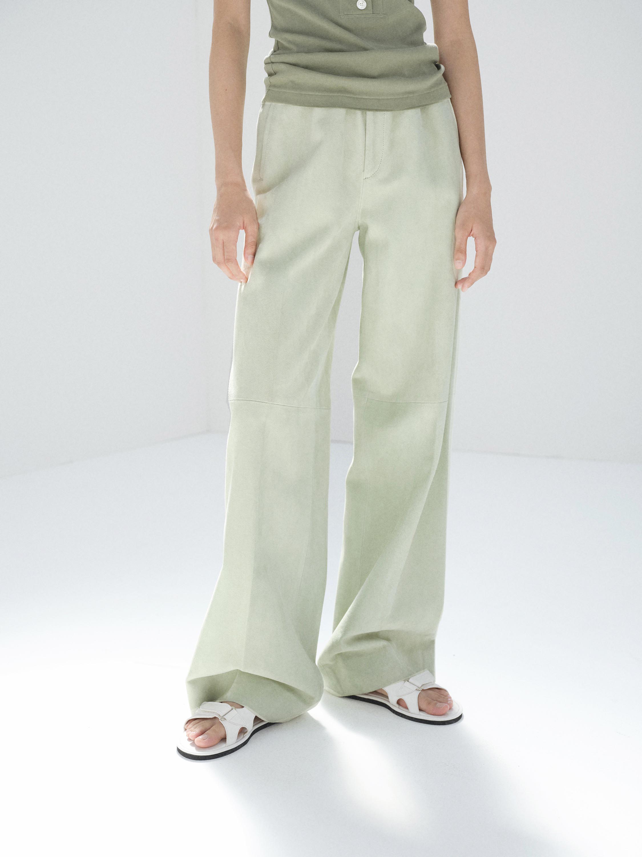 SILKY GRAIN SUEDE DRAWSTRING PANTS 詳細画像 DUSTY MINT 2