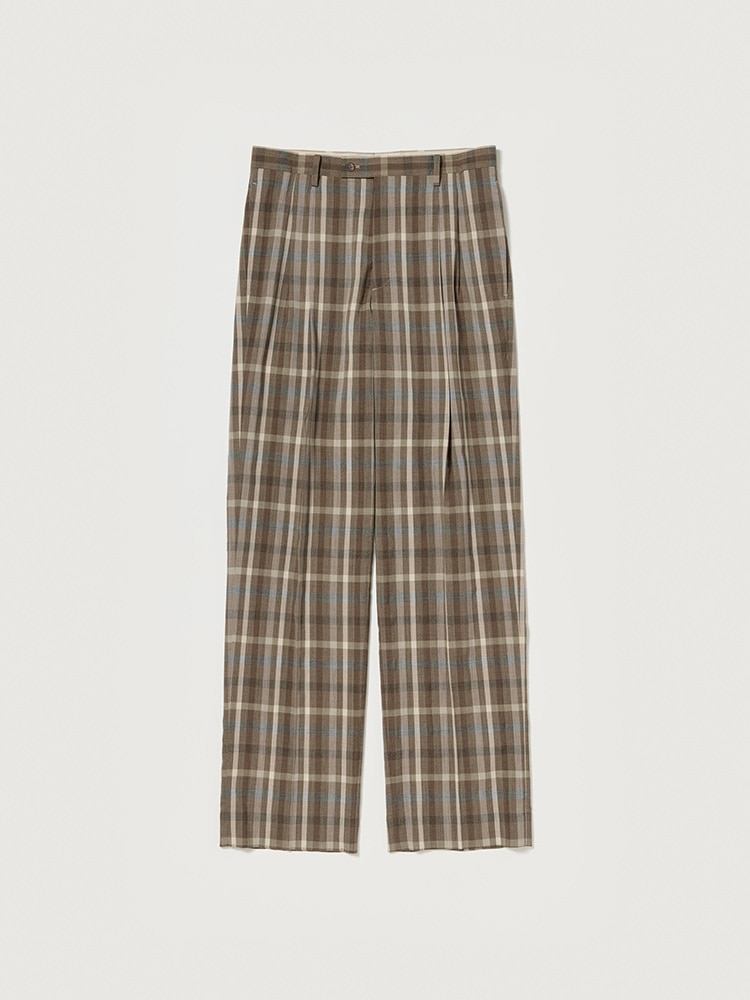 SUPER FINE TROPICAL WOOL CHECK TWO-TUCK SLACKS