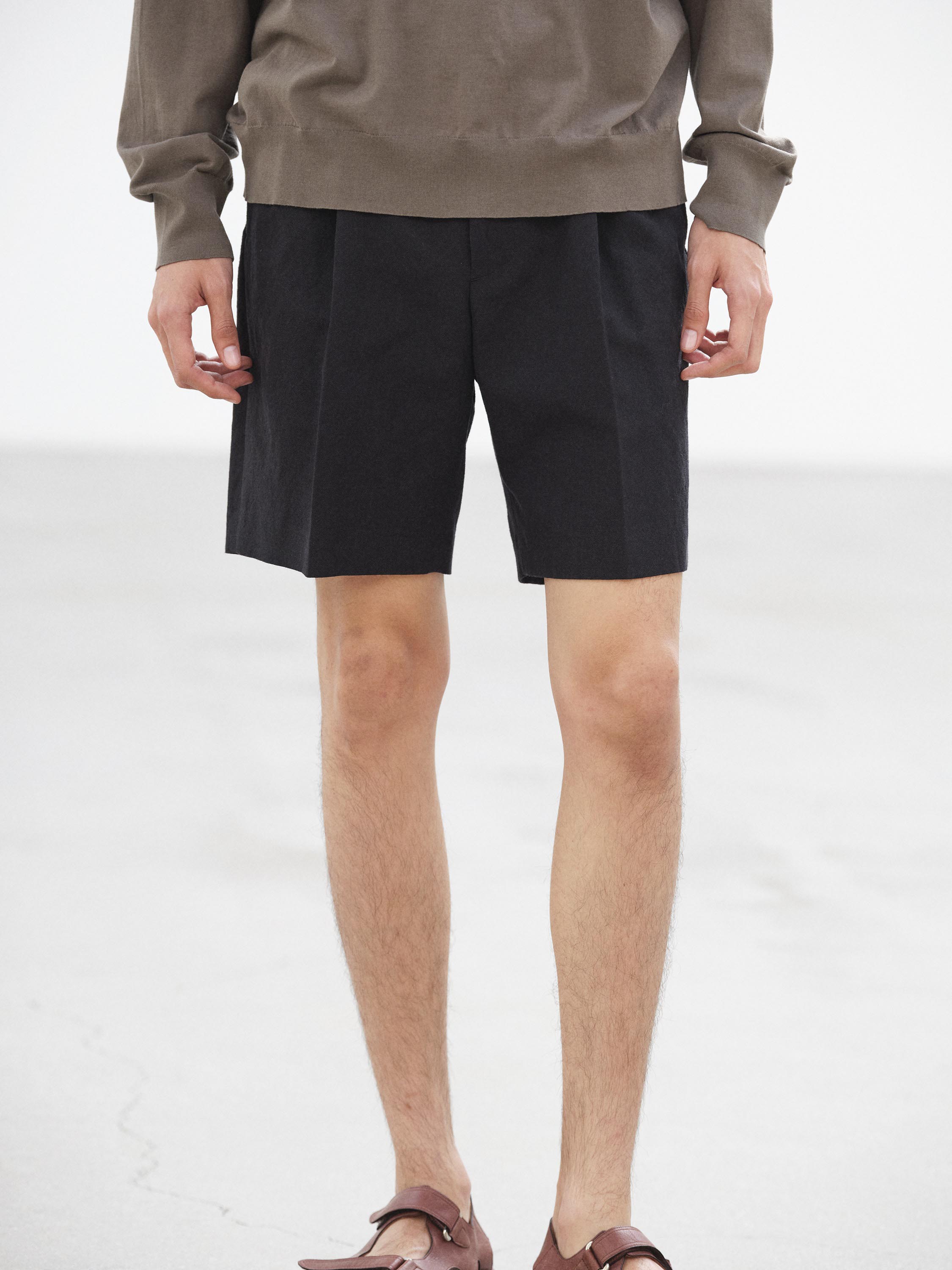 WOOL COTTON LINEN OX SHORTS 詳細画像 BLACK 2