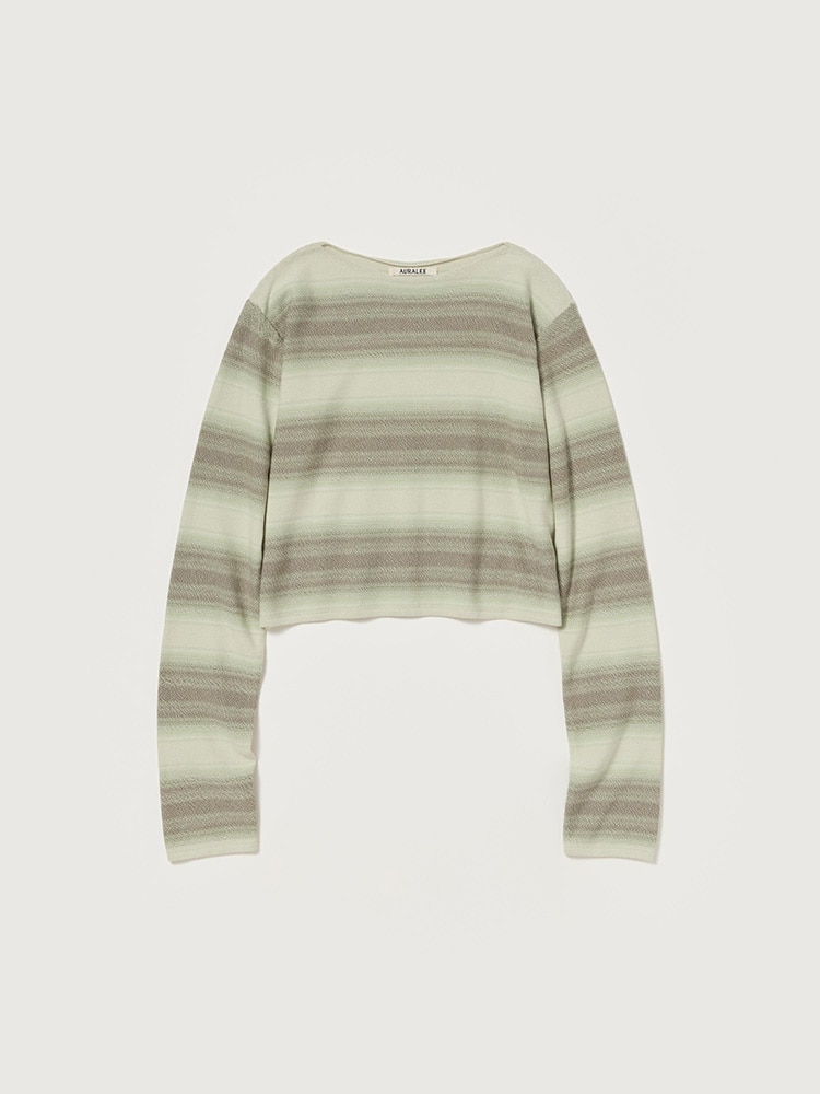 COTTON SILK GRADIENT STRIPE KNIT BOAT NECK P/O