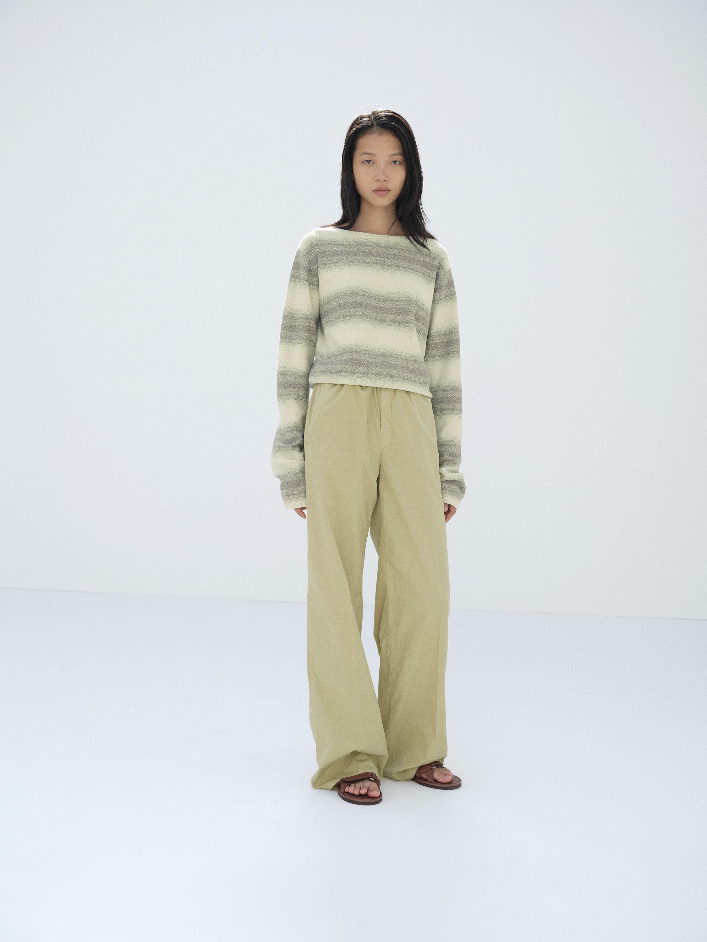 COTTON SILK GRADIENT STRIPE KNIT BOAT NECK P/O 詳細画像 LIME GRAY STRIPE 1