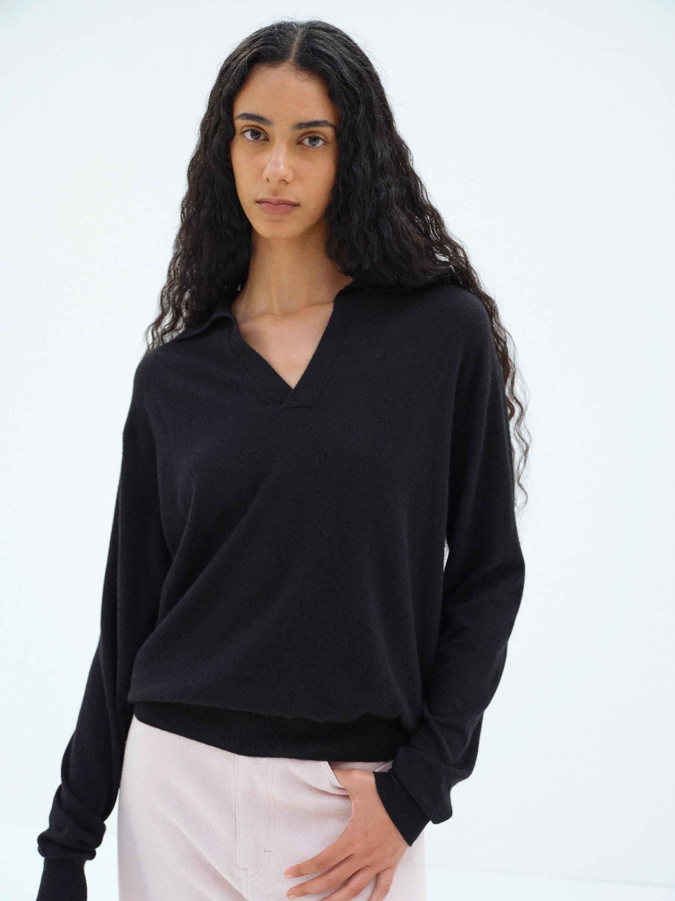 SUPER FINE CASHMERE SILK KNIT SKIPPER POLO 詳細画像 BLACK 1