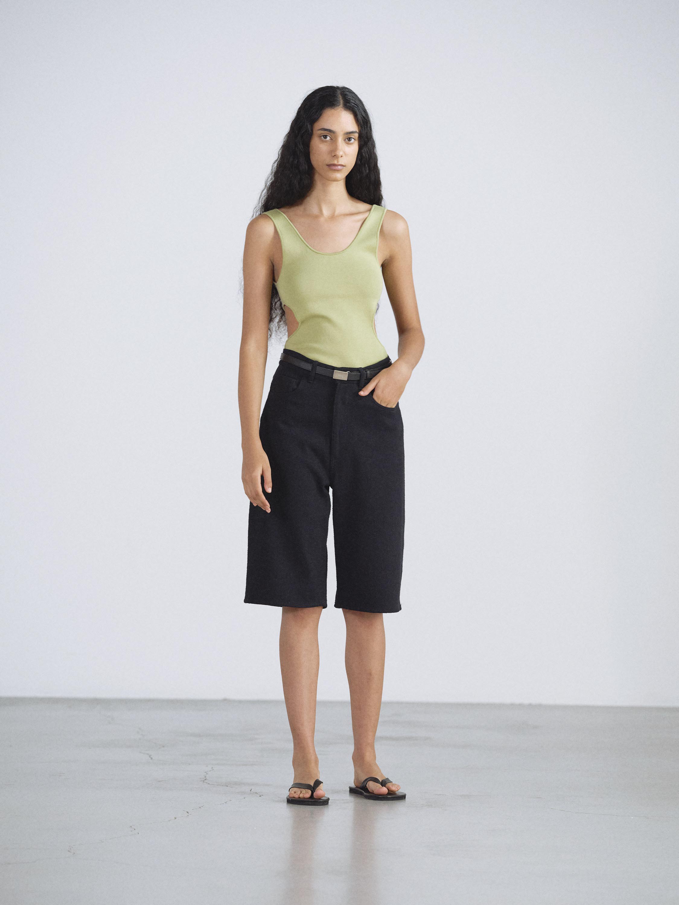 SILK NEP DENIM 5P WIDE SHORTS 詳細画像 BLACK 1