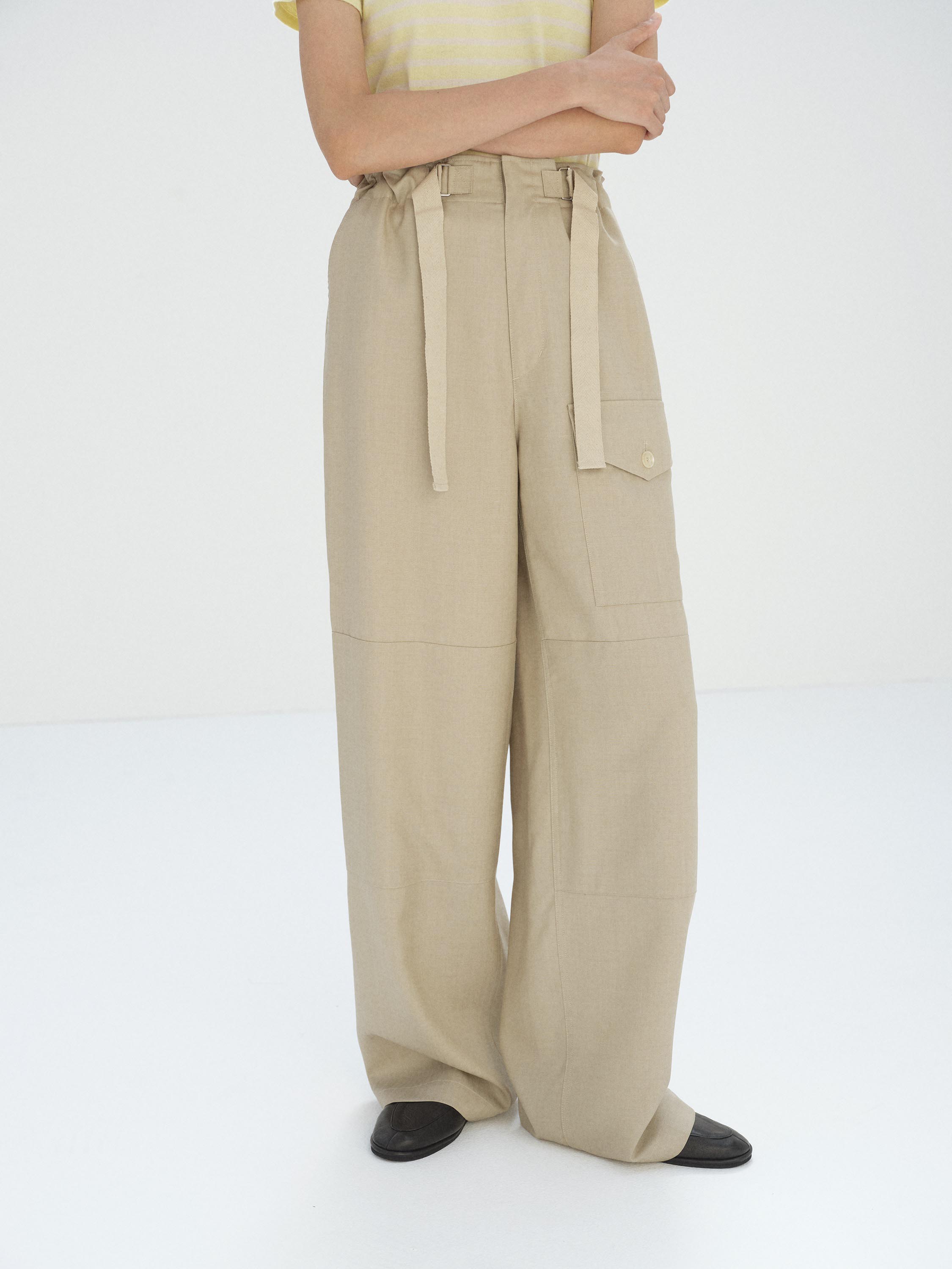 WOOL HERRINGBONE CARGO PANTS 詳細画像 BEIGE 2