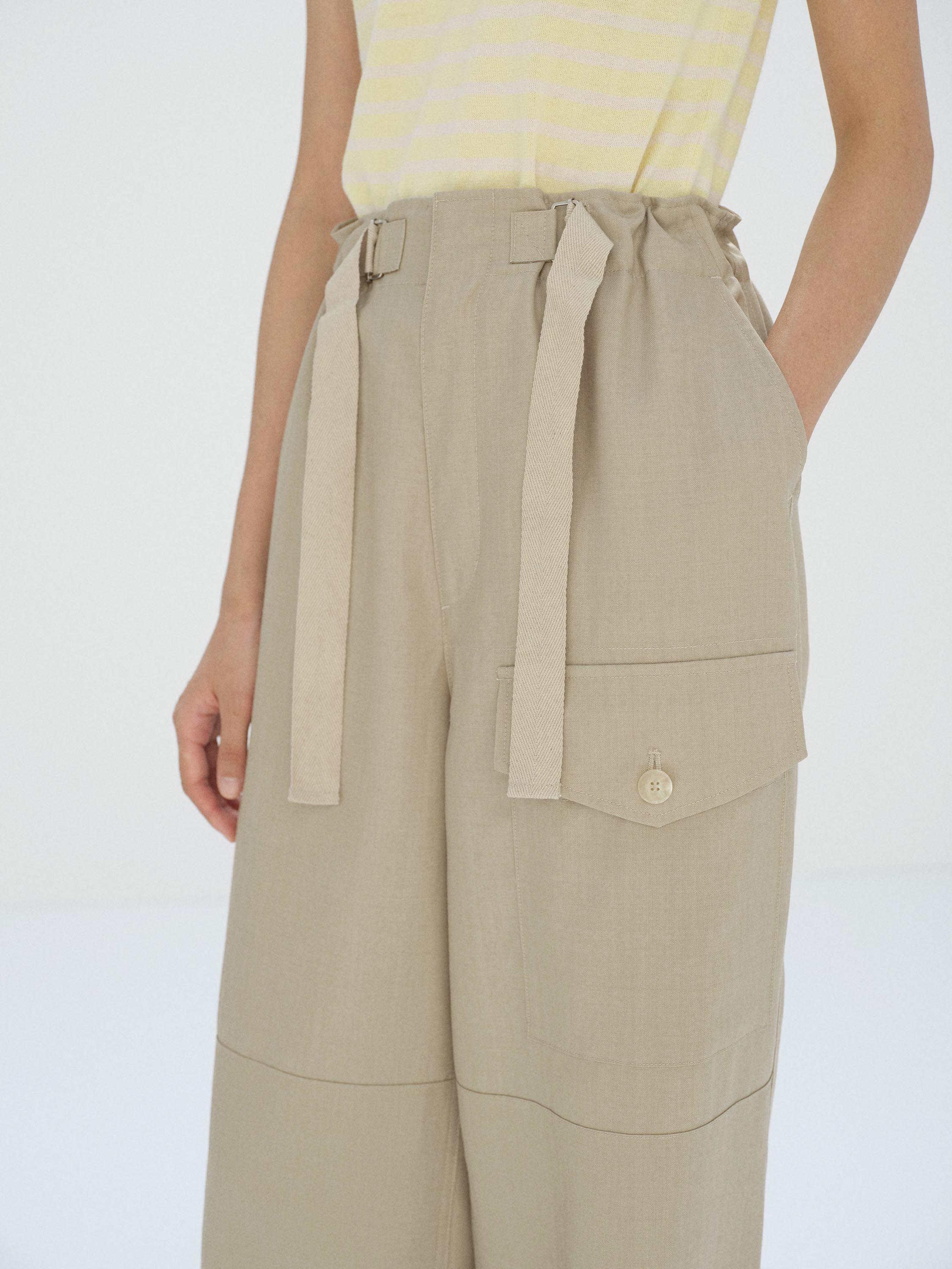 WOOL HERRINGBONE CARGO PANTS 詳細画像 BEIGE 3