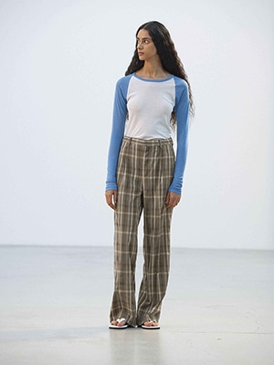 SUPER FINE TROPICAL WOOL CHECK TWO-TUCK SLACKS