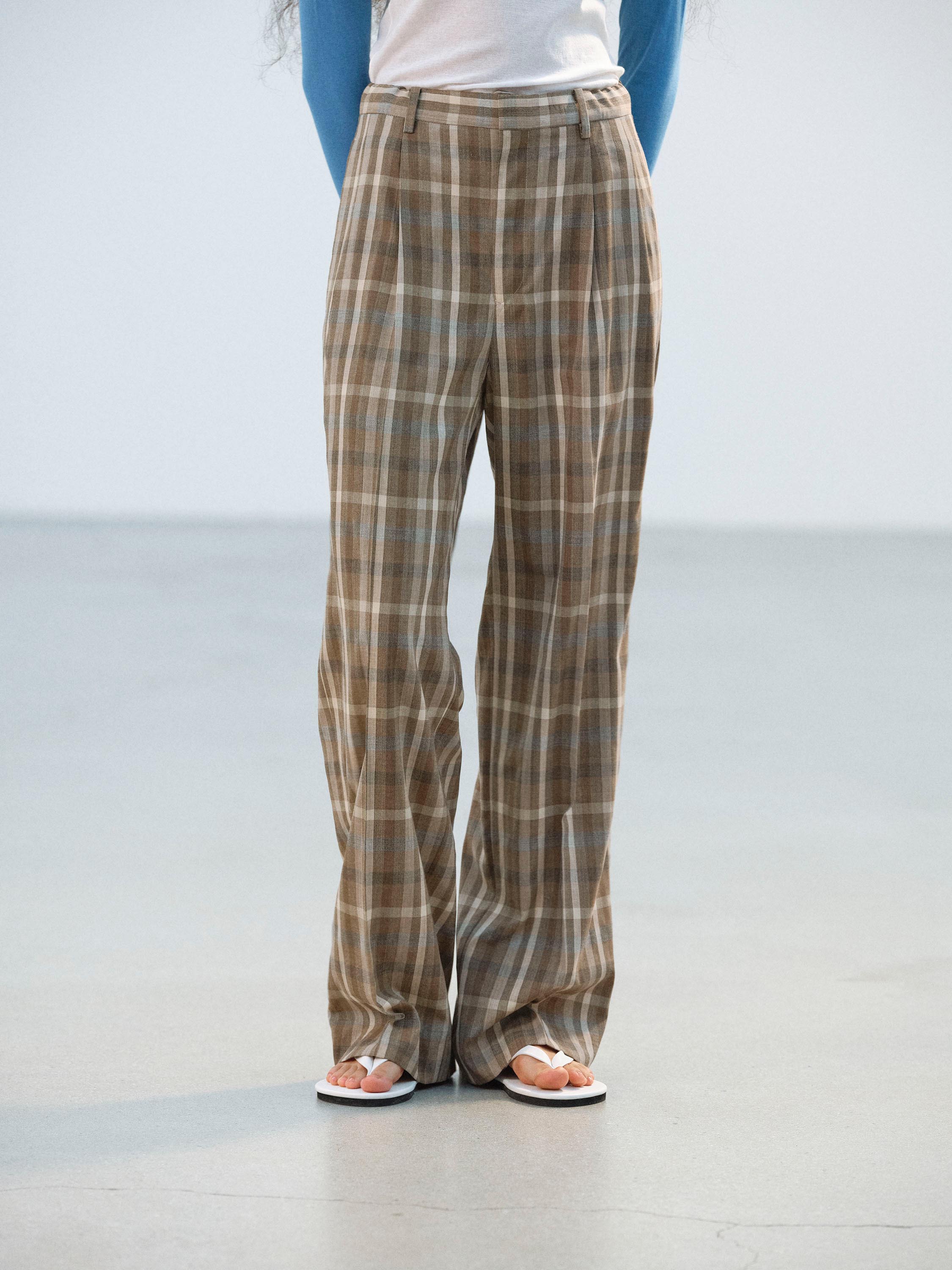SUPER FINE TROPICAL WOOL CHECK TWO-TUCK SLACKS 詳細画像 TOP BROWN CHECK 3
